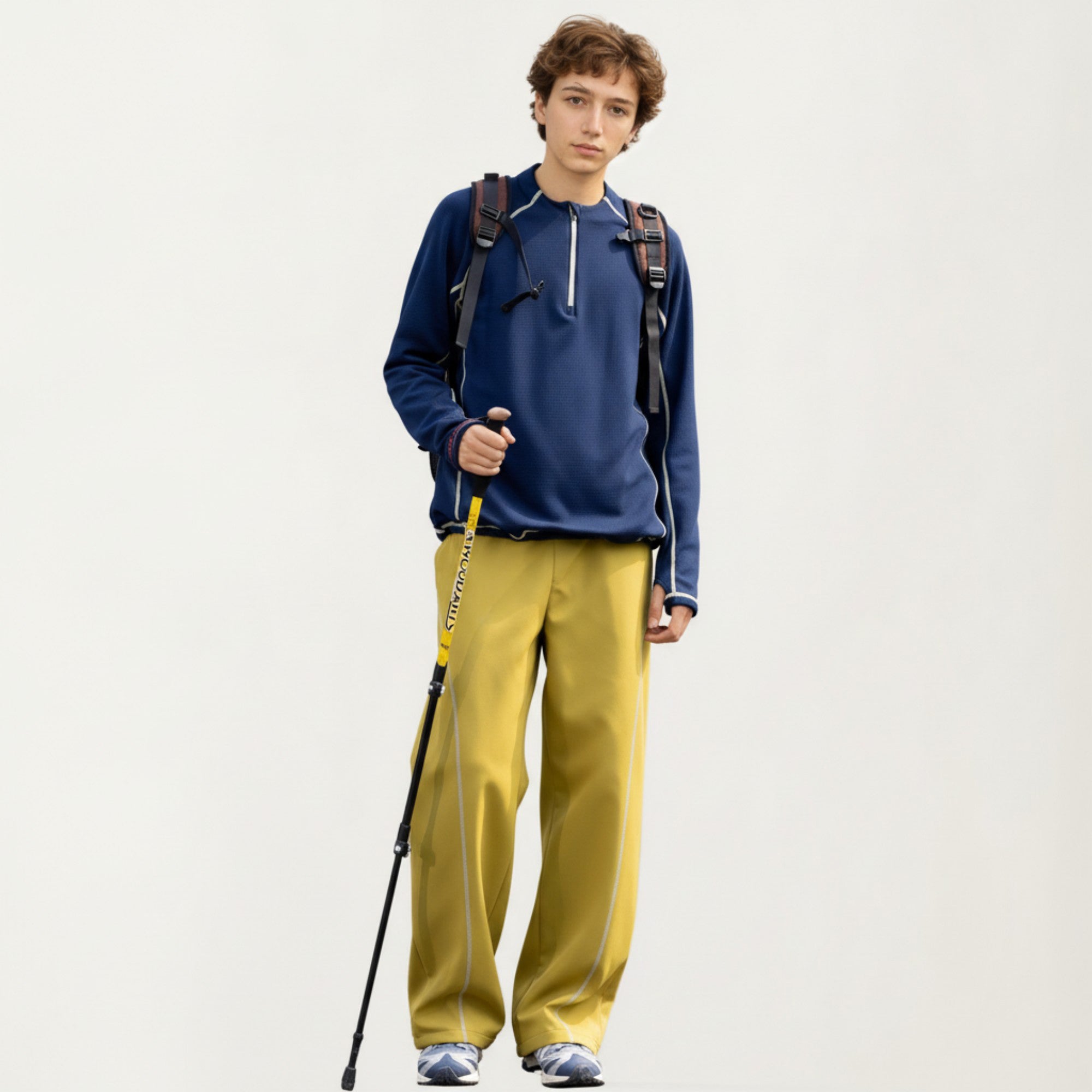Anna-Kaci Active Men's Long Sleeve Half Zip Pullover Top with Textured Knit Fabric and Contrast Seam Detailing