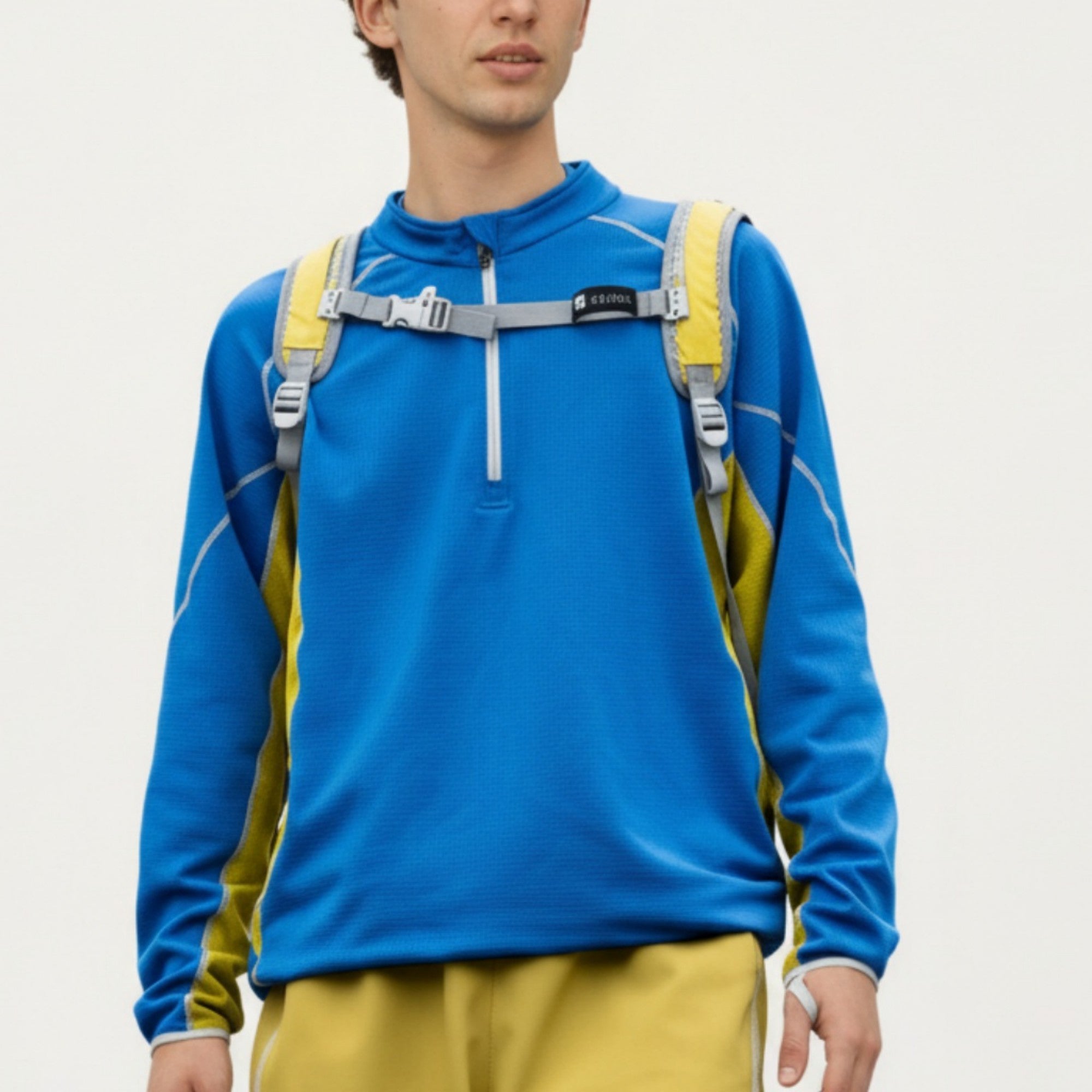 Anna-Kaci Active Men's Long Sleeve Half Zip Pullover Top with Textured Knit Fabric and Contrast Panel Detailing
