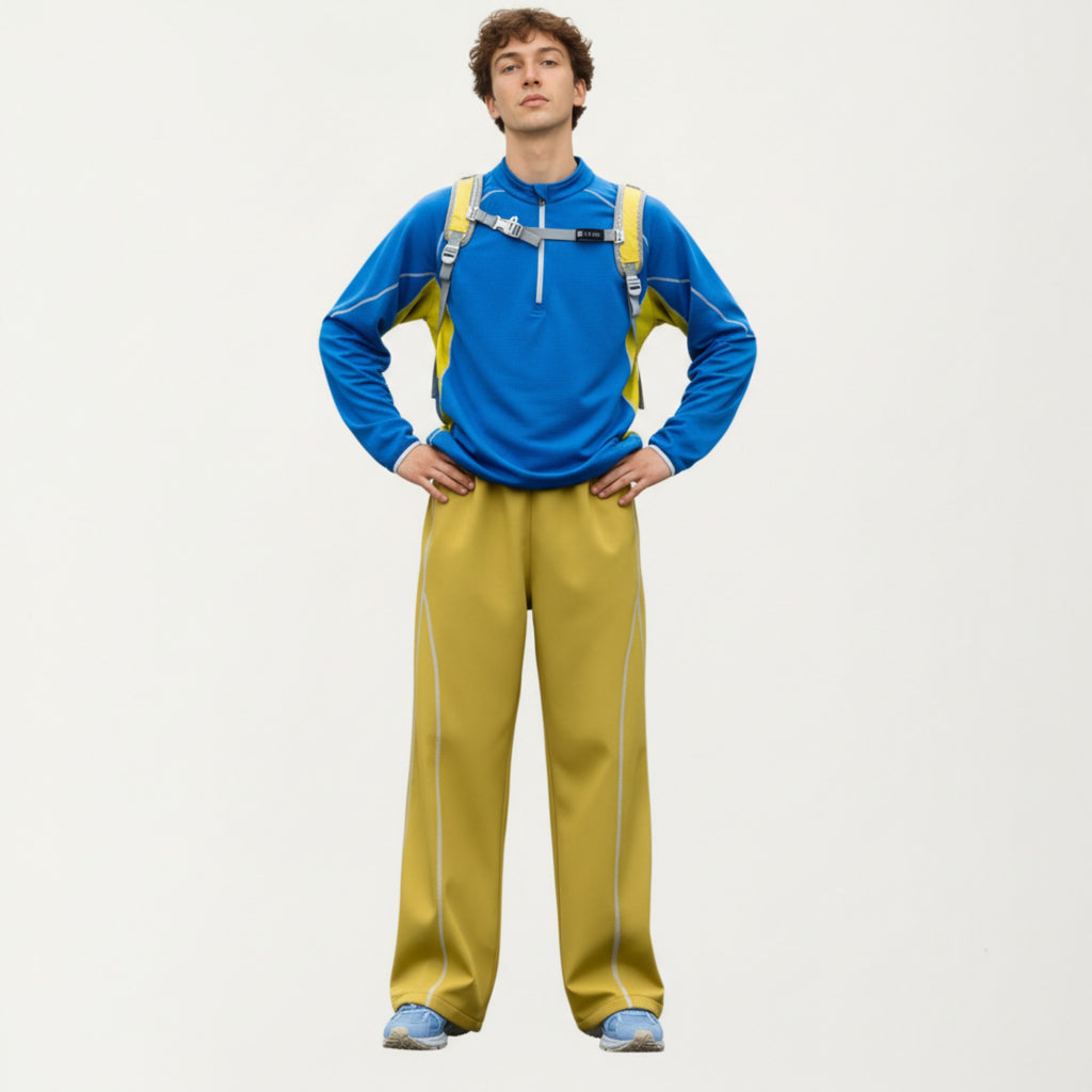 Anna-Kaci Active Men's Long Sleeve Half Zip Pullover Top with Textured Knit Fabric and Contrast Panel Detailing