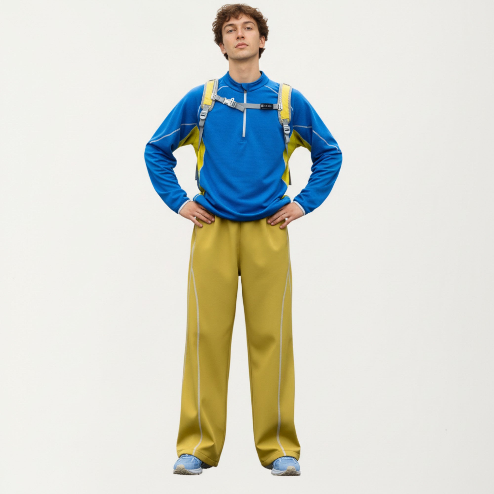 Anna-Kaci Active Men's Long Sleeve Half Zip Pullover Top with Textured Knit Fabric and Contrast Panel Detailing