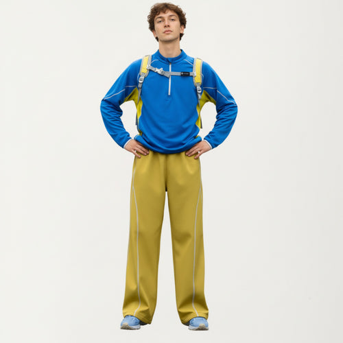Anna-Kaci Active Men's Long Sleeve Half Zip Pullover Top with Textured Knit Fabric and Contrast Panel Detailing
