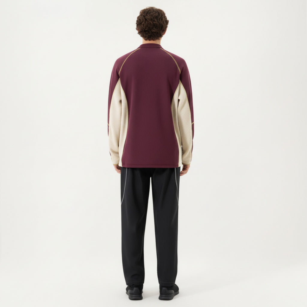 Anna-Kaci Active Men's Long Sleeve Half Zip Pullover Top with Textured Knit Fabric and Contrast Panel Detailing
