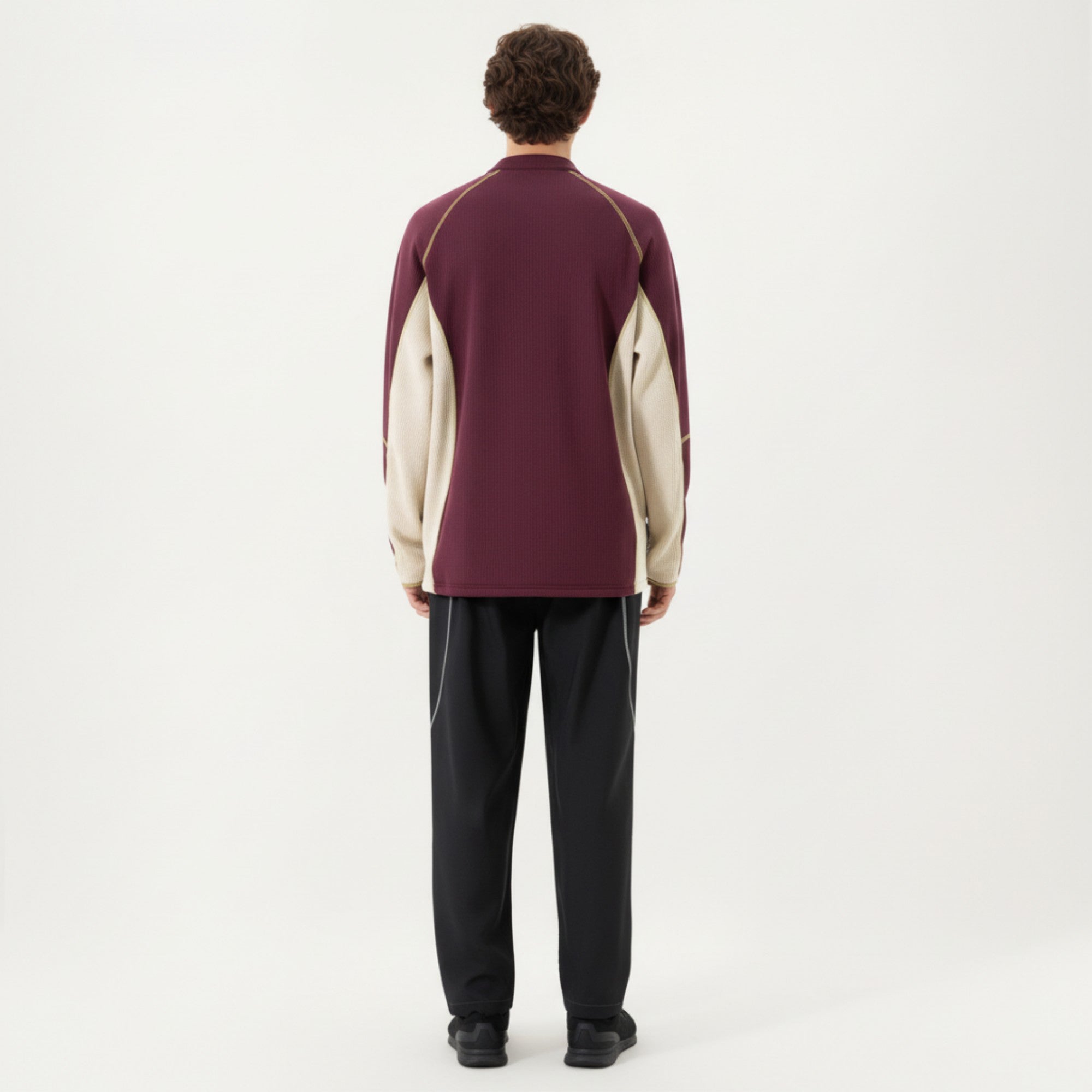 Anna-Kaci Active Men's Long Sleeve Half Zip Pullover Top with Textured Knit Fabric and Contrast Panel Detailing