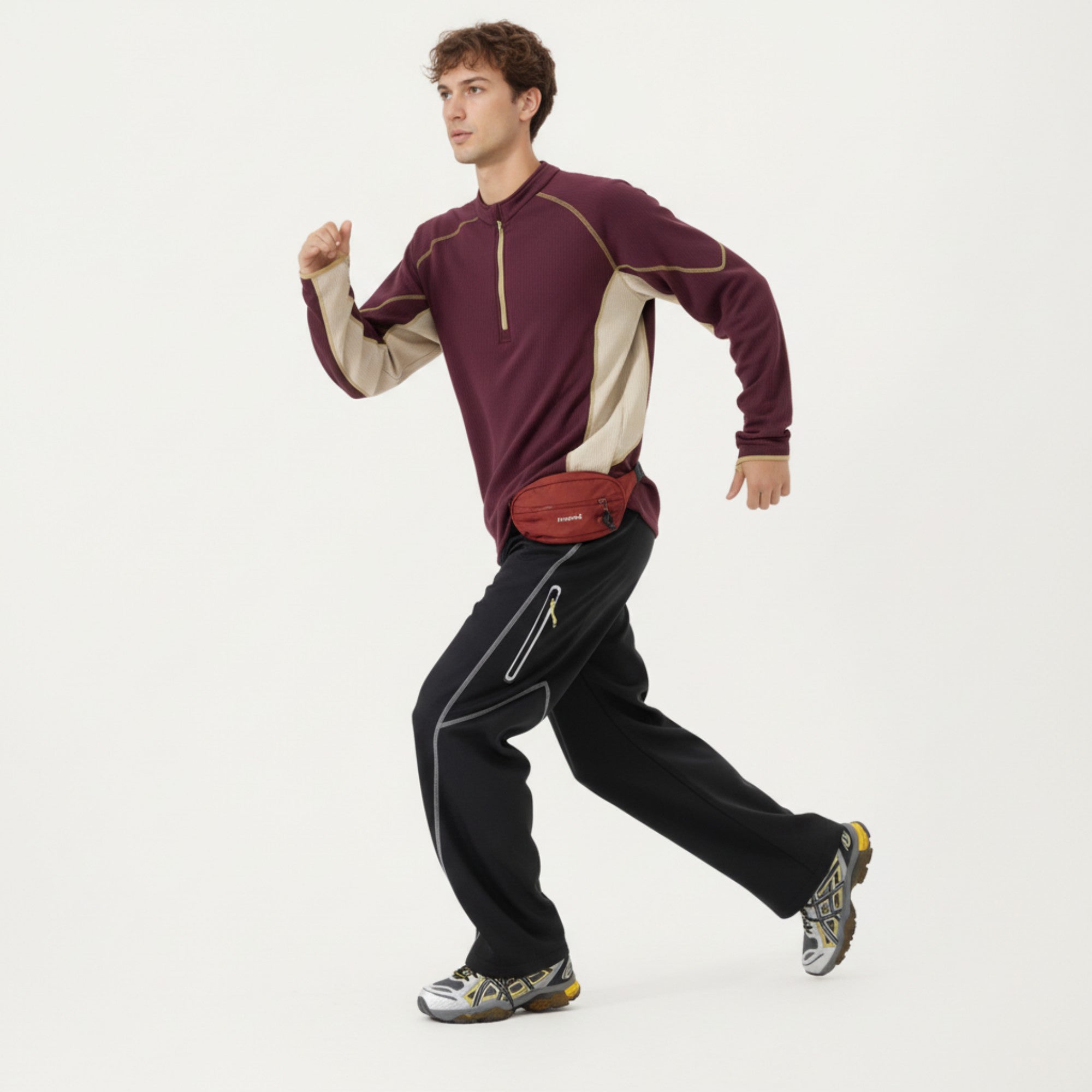 Anna-Kaci Active Men's Long Sleeve Half Zip Pullover Top with Textured Knit Fabric and Contrast Panel Detailing