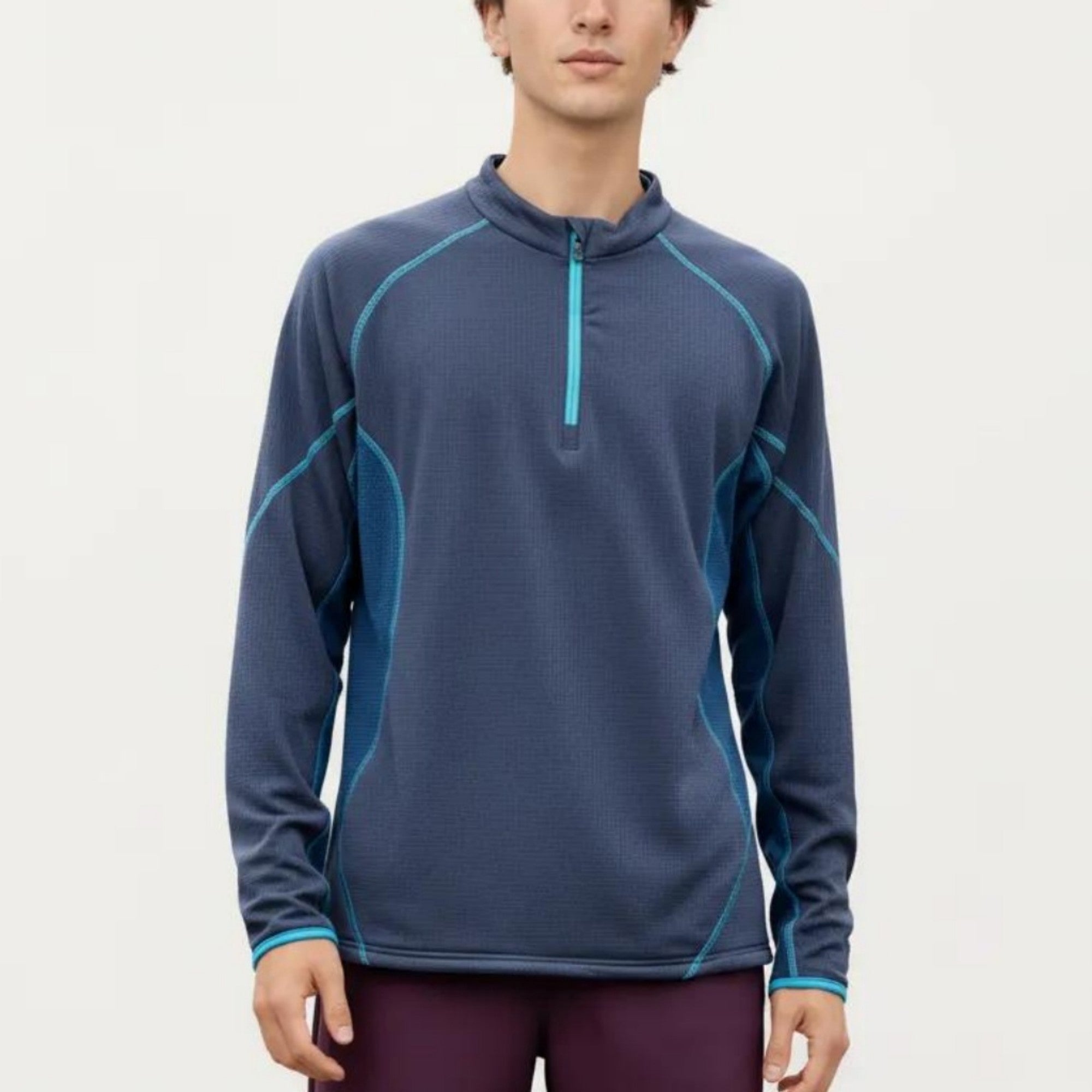 Anna-Kaci Active Men's Long Sleeve Half Zip Pullover Top with Textured Knit Fabric and Contrast Panel Detailing