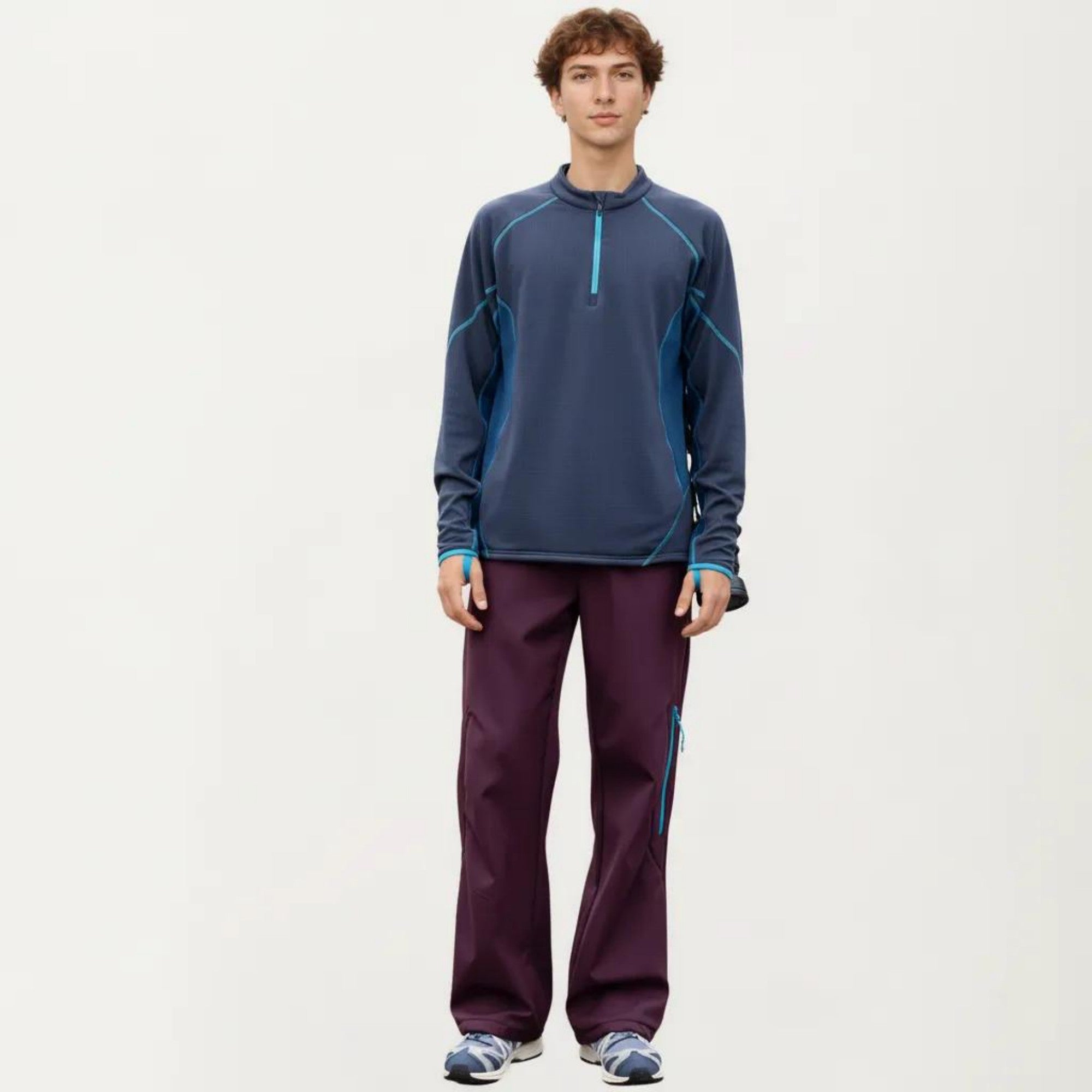 Anna-Kaci Active Men's Long Sleeve Half Zip Pullover Top with Textured Knit Fabric and Contrast Panel Detailing