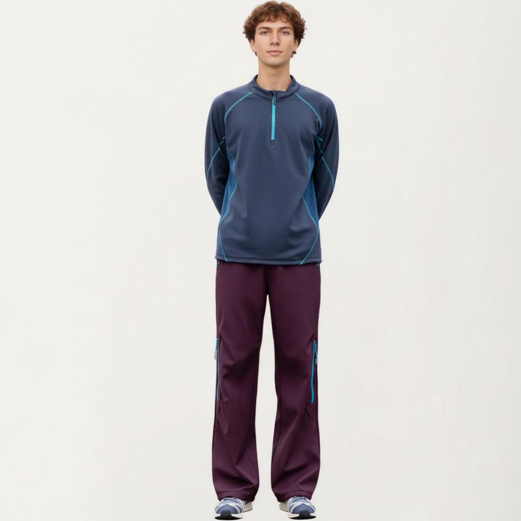 Anna-Kaci Active Men's Long Sleeve Half Zip Pullover Top with Textured Knit Fabric and Contrast Panel Detailing