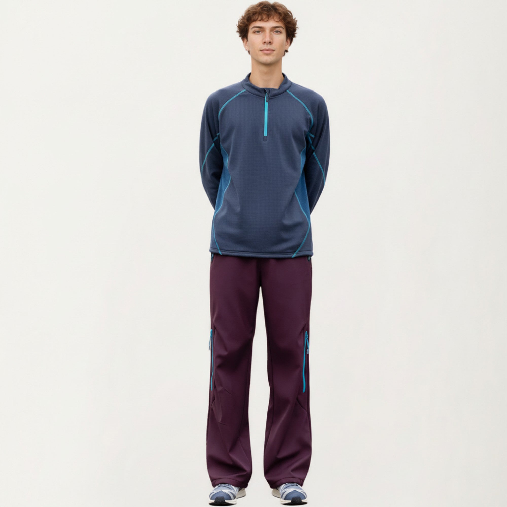 Anna-Kaci Active Men's Long Sleeve Half Zip Pullover Top with Textured Knit Fabric and Contrast Panel Detailing