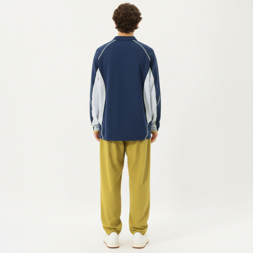 Anna-Kaci Active Men's Long Sleeve Half Zip Pullover Top with Textured Knit Fabric and Contrast Panel Detailing