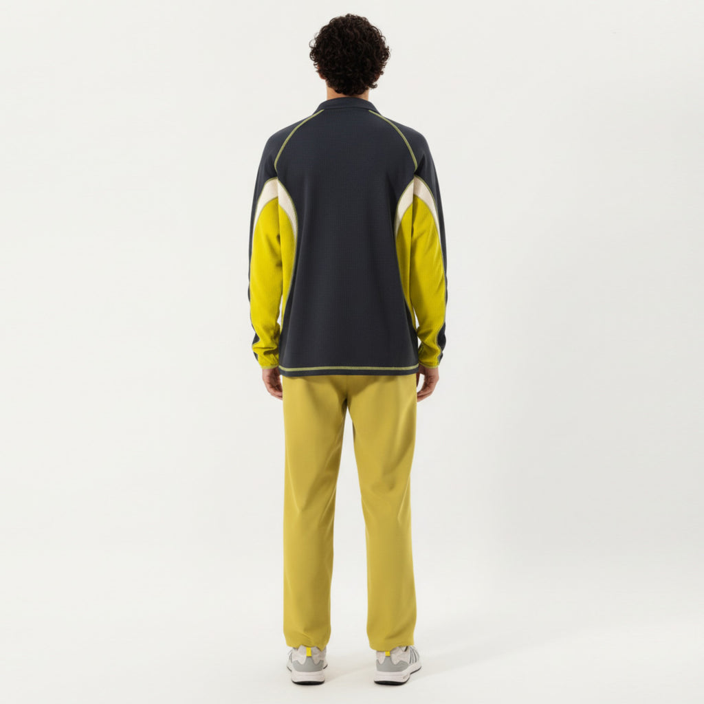 Anna-Kaci Active Men's Long Sleeve Half Zip Pullover Top with Color Block Panels and Contrast Seam Detailing
