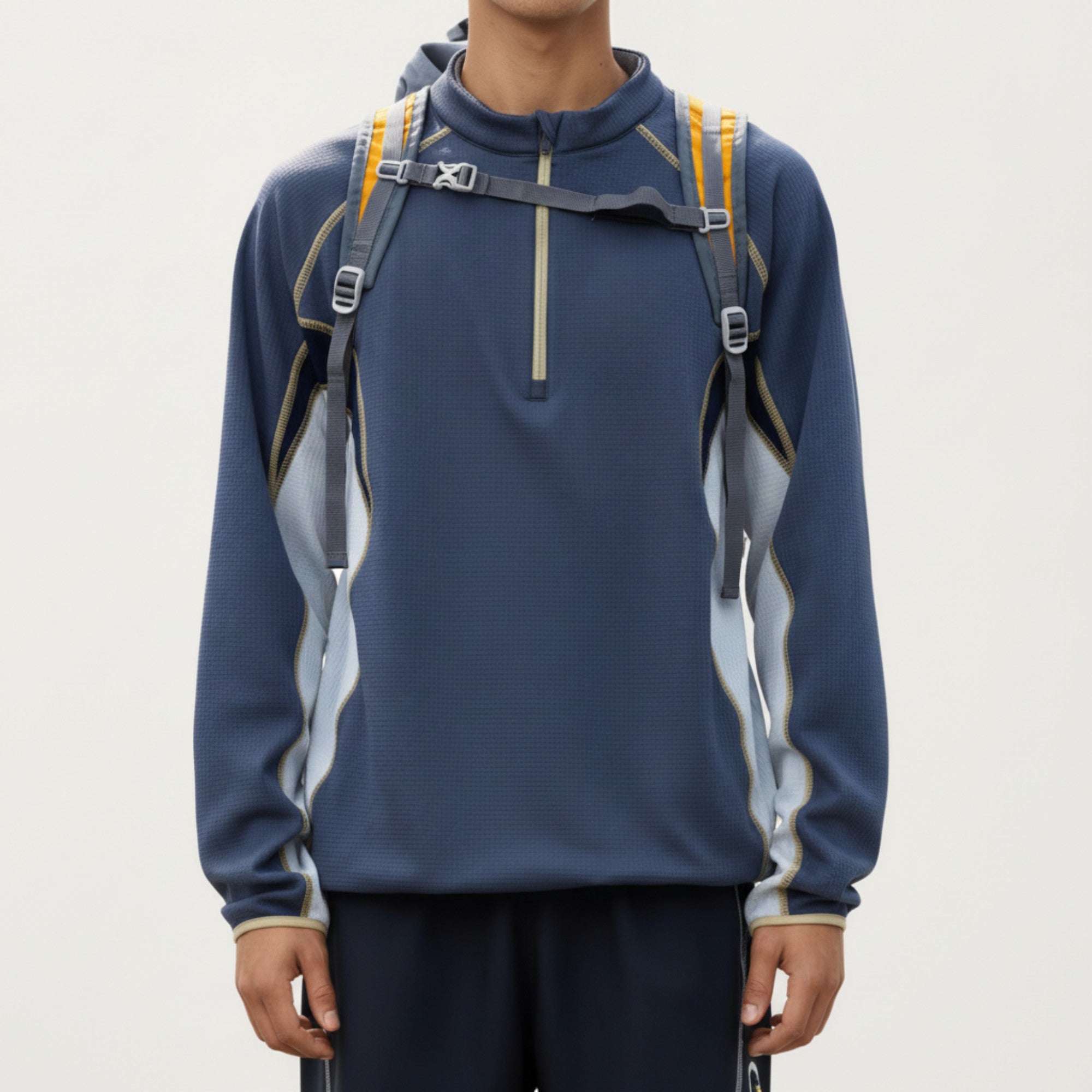 Anna-Kaci Active Men's Long Sleeve Half Zip Pullover Top with Color Block Panels and Contrast Seam Detailing