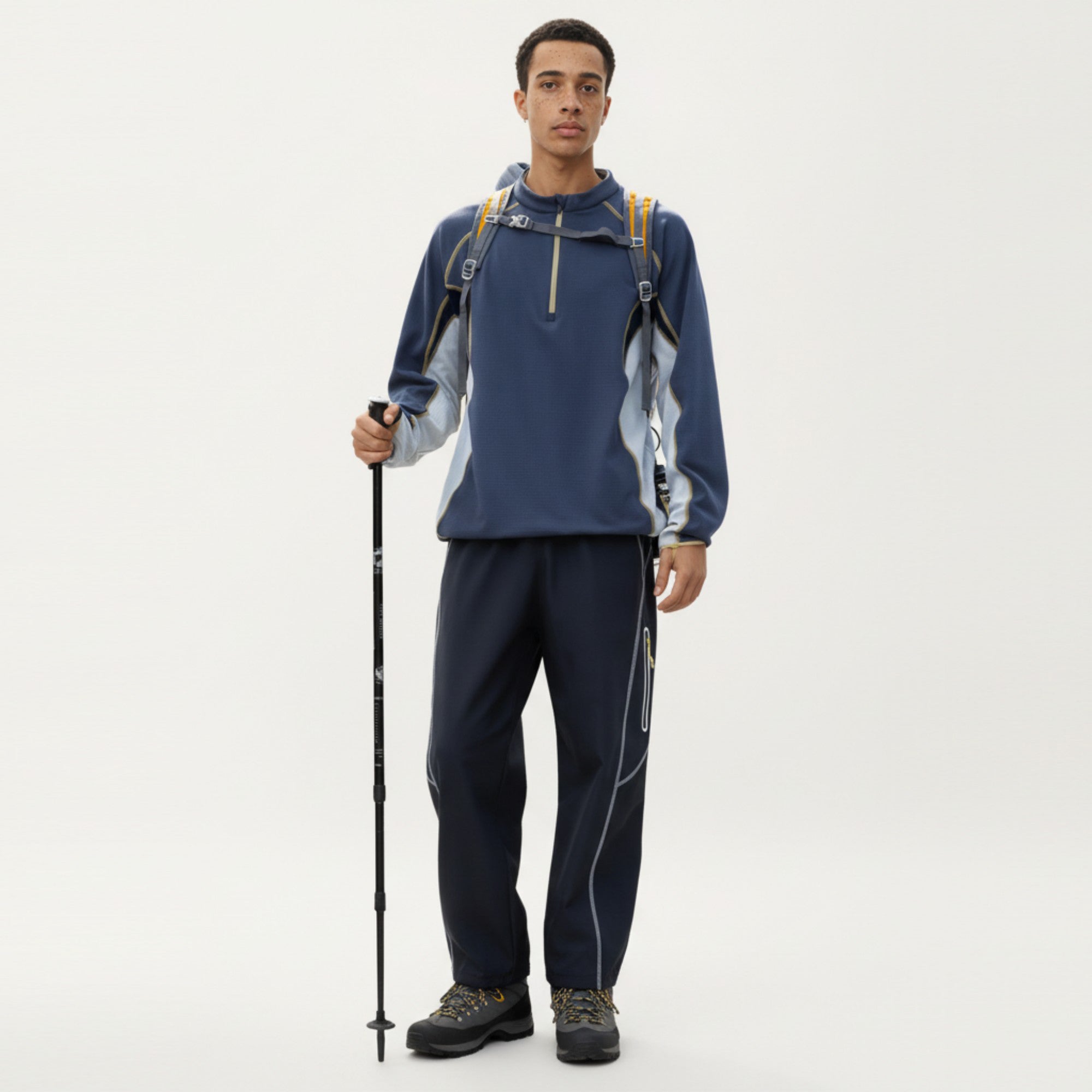 Anna-Kaci Active Men's Long Sleeve Half Zip Pullover Top with Color Block Panels and Contrast Seam Detailing