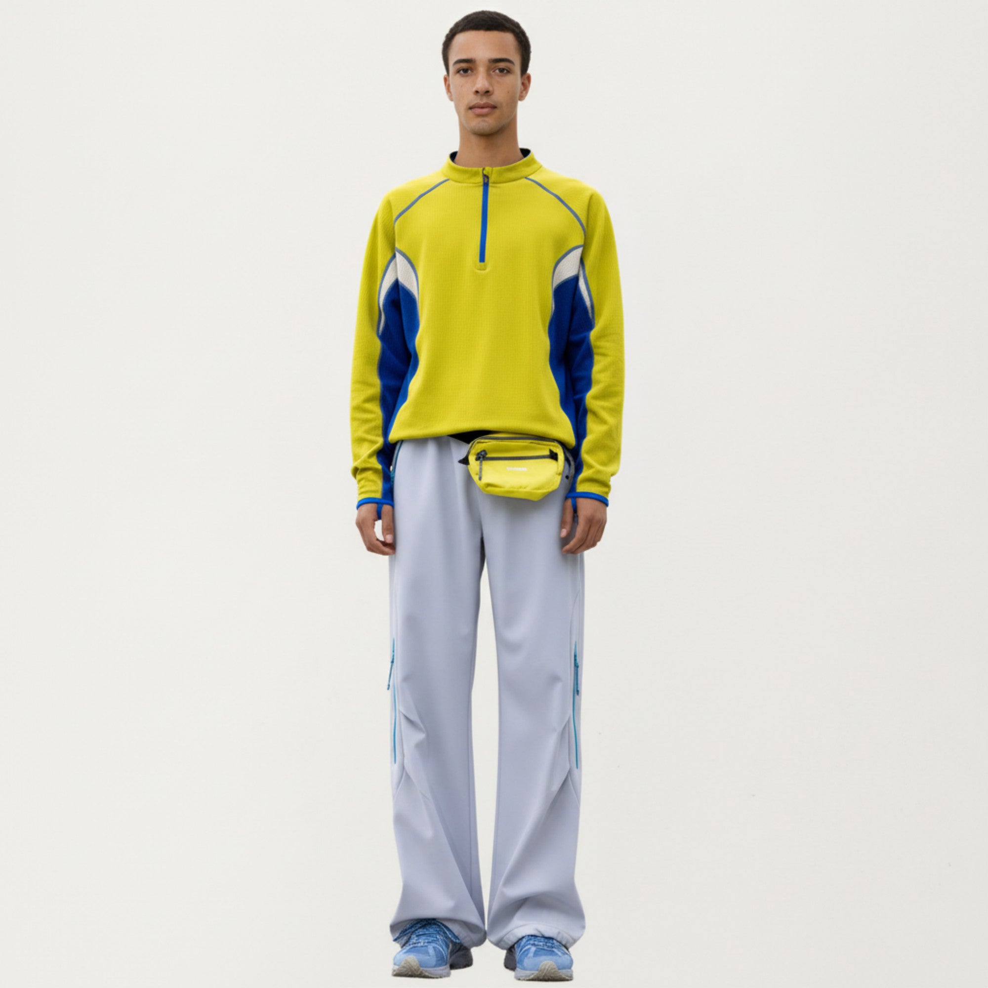 Anna-Kaci Active Men's Long Sleeve Half Zip Pullover Top with Color Block Panels and Contrast Seam Detailing