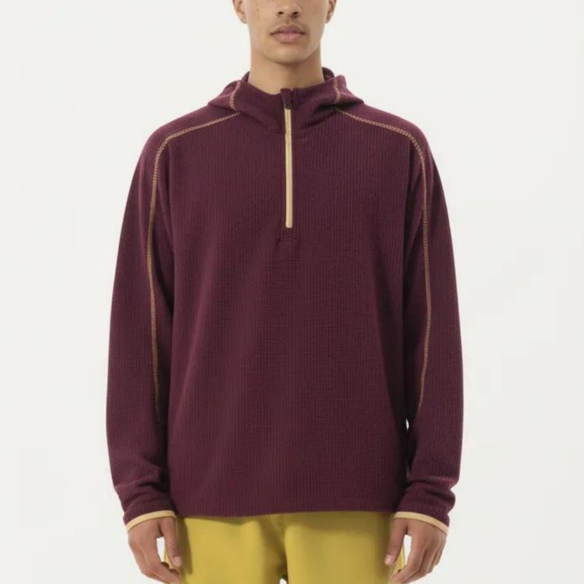 Anna-Kaci Active Men's Hooded Long Sleeve Pullover Top with Half Zip Front and Contrast Seam Detailing