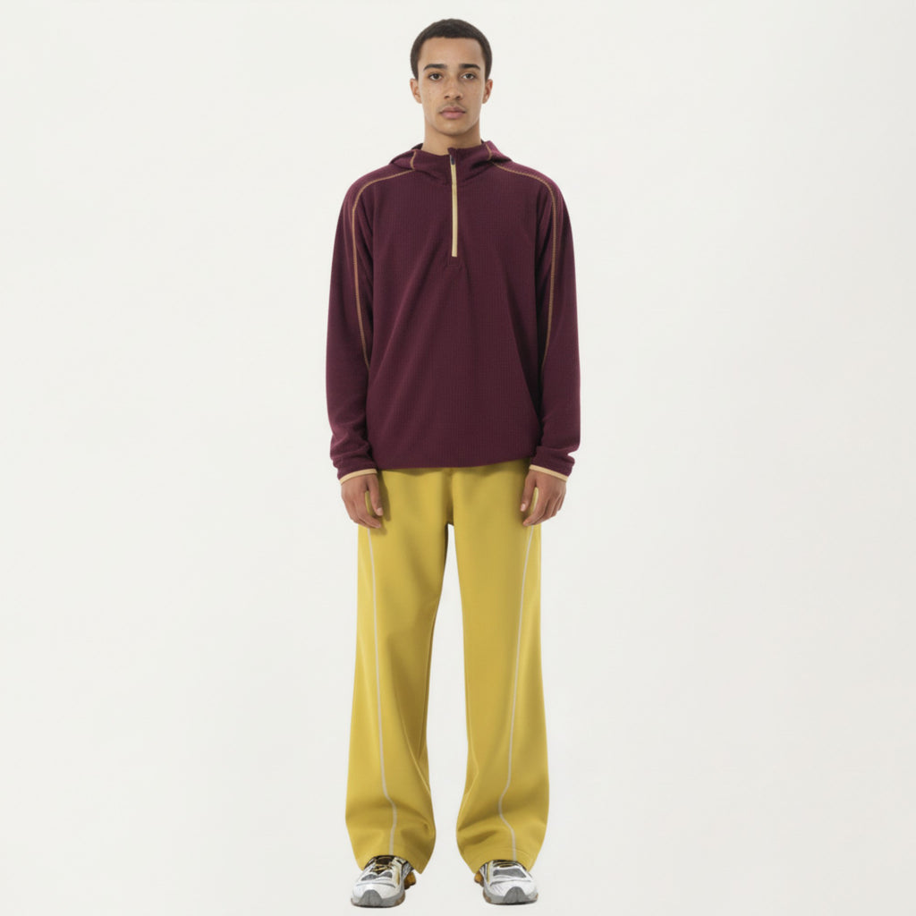 Anna-Kaci Active Men's Hooded Long Sleeve Pullover Top with Half Zip Front and Contrast Seam Detailing