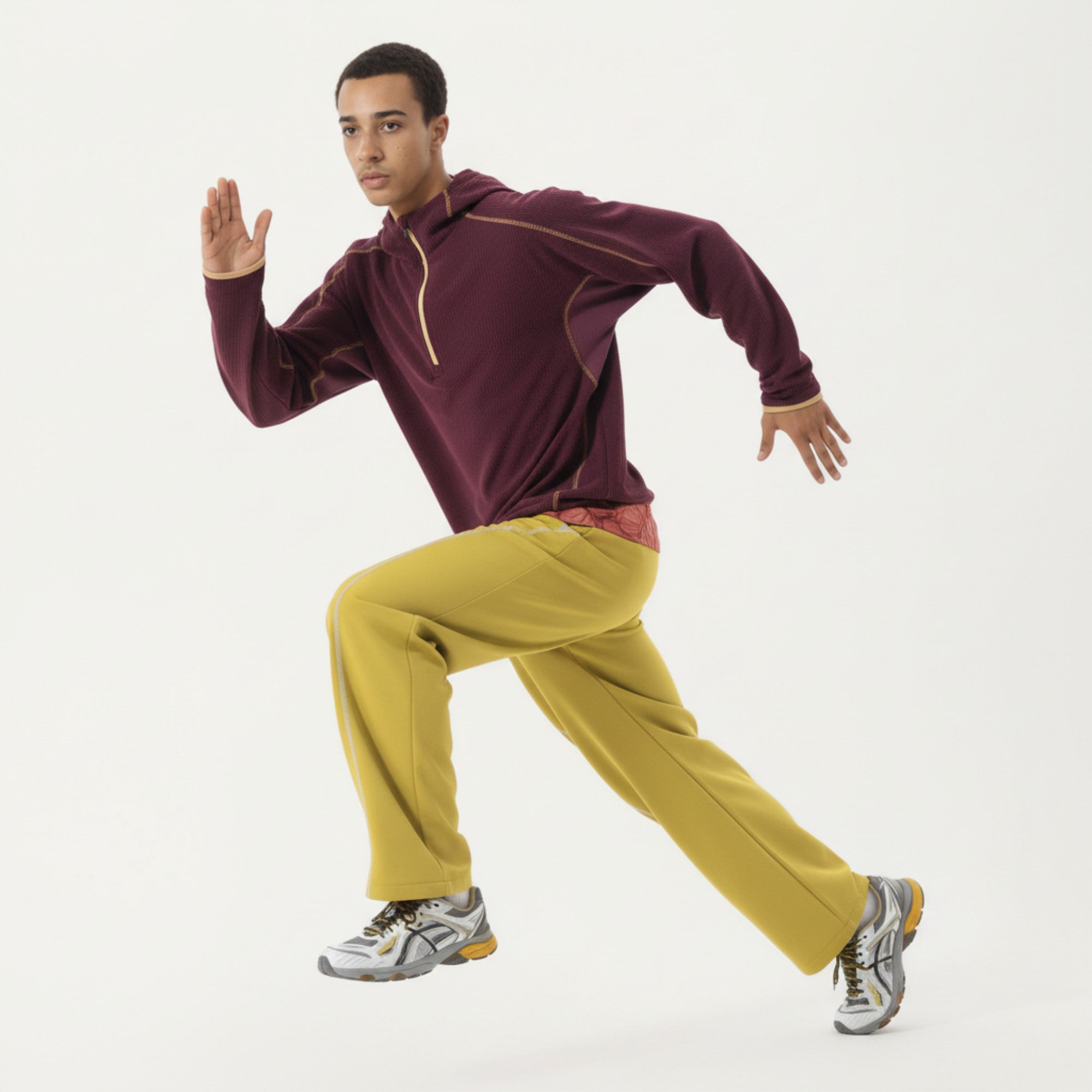 Anna-Kaci Active Men's Hooded Long Sleeve Pullover Top with Half Zip Front and Contrast Seam Detailing