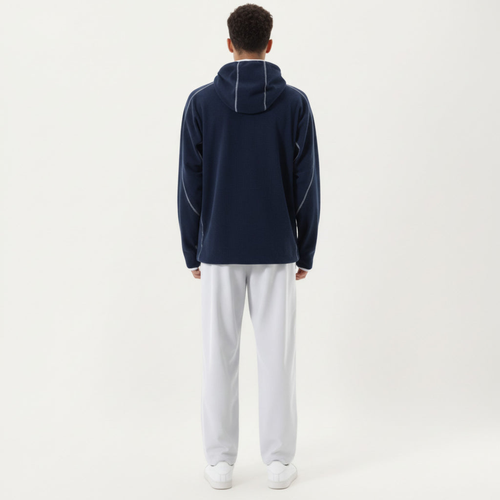 Anna-Kaci Active Men's Hooded Long Sleeve Pullover Top with Half Zip Front and Contrast Seam Detailing