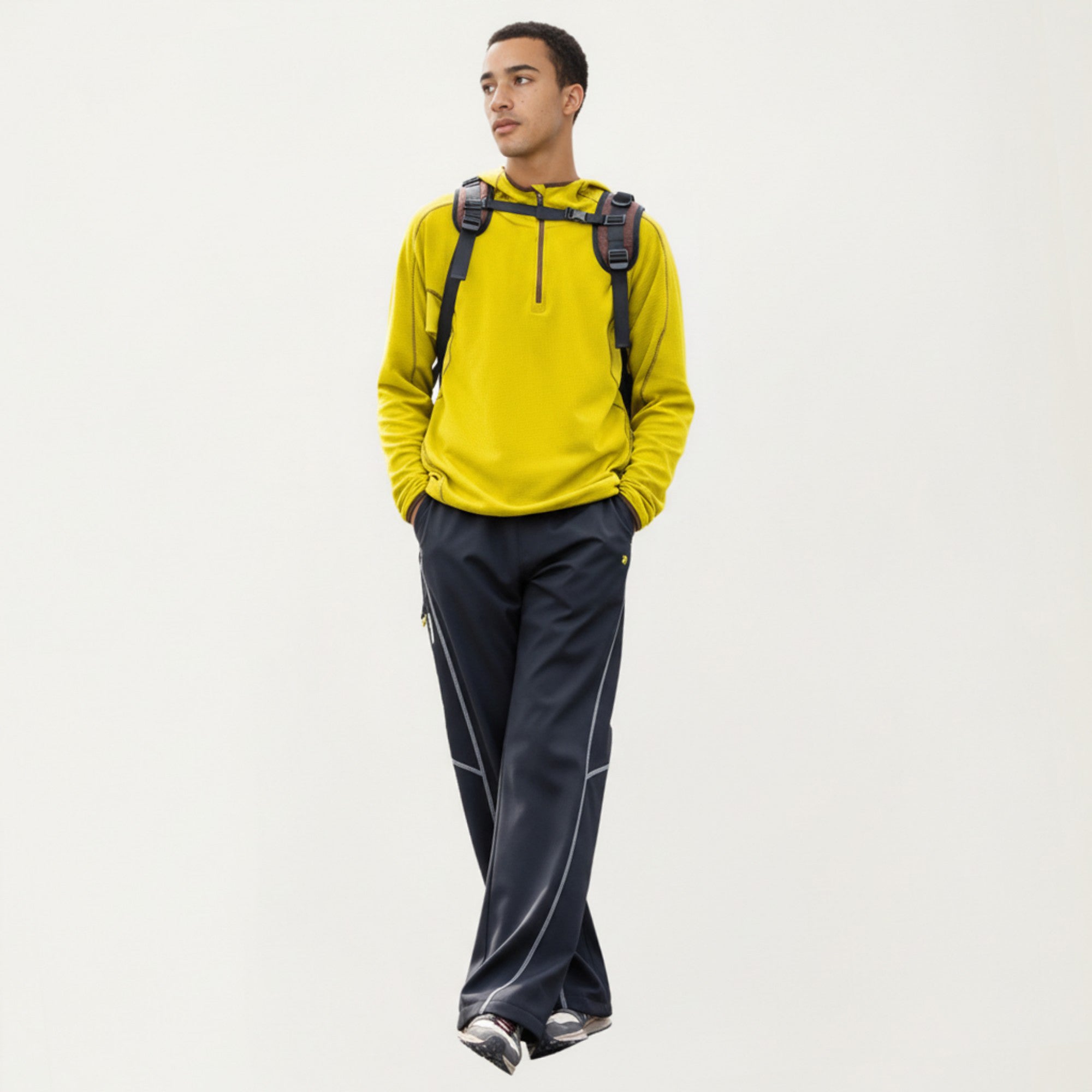 Anna-Kaci Active Men's Hooded Long Sleeve Pullover Top with Half Zip Front and Contrast Seam Detailing