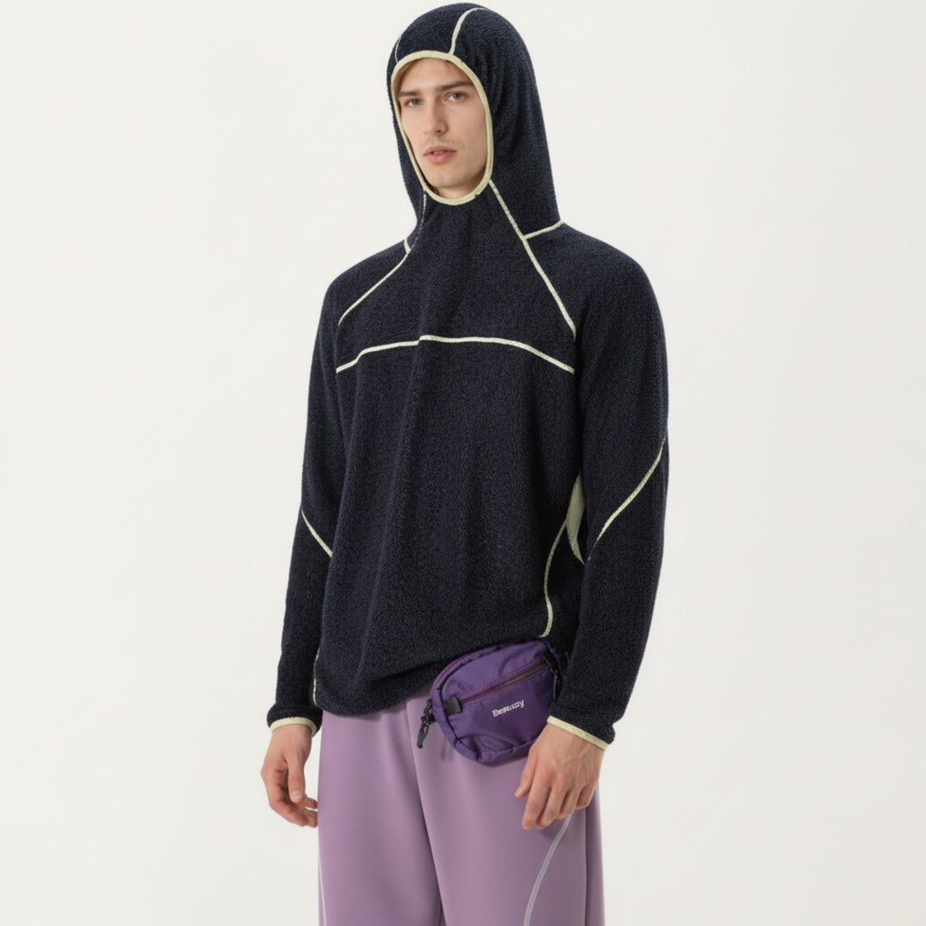 Anna-Kaci Active Men's Hooded Long Sleeve Pullover Top with Contrast Seam Detailing and Stretch Knit Construction