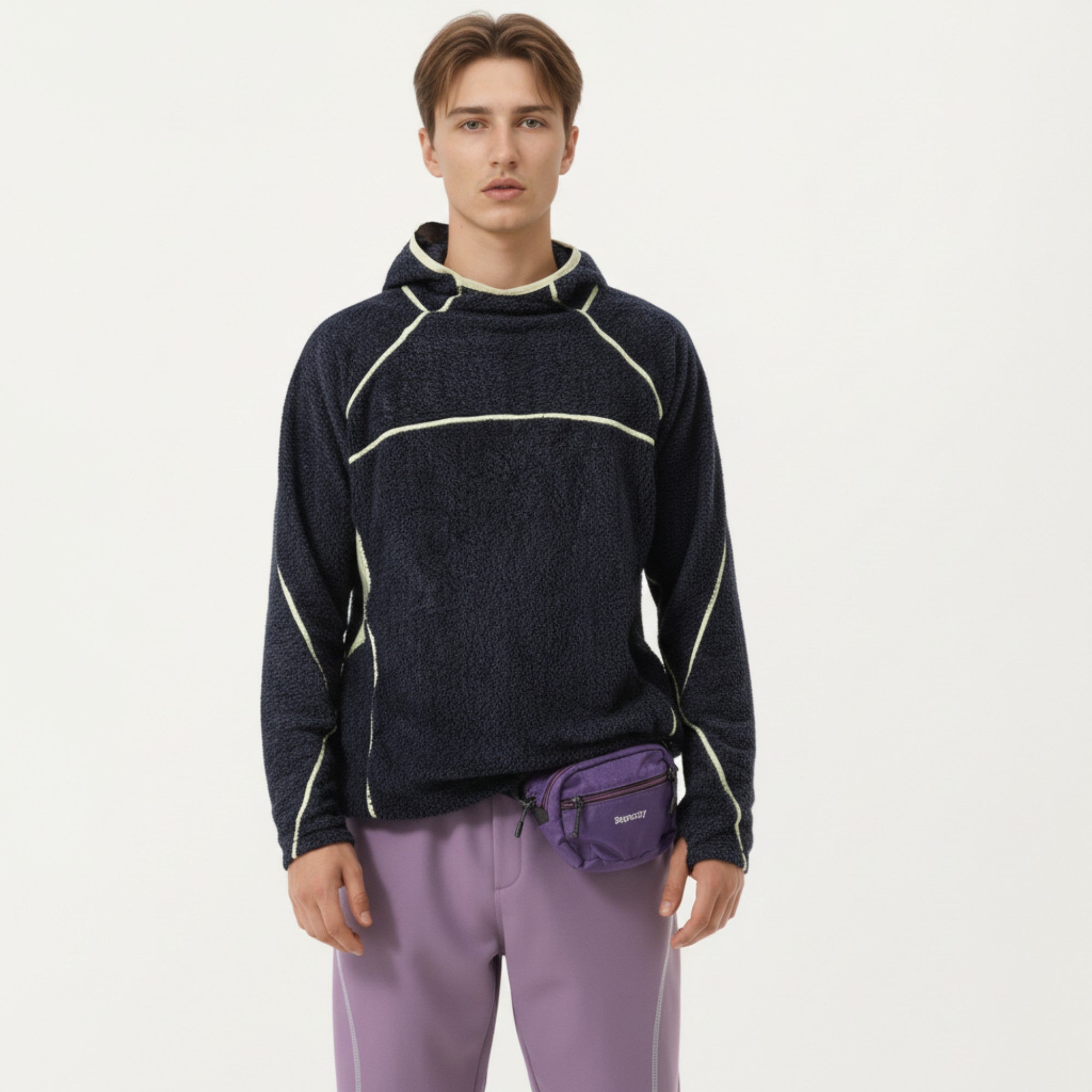 Anna-Kaci Active Men's Hooded Long Sleeve Pullover Top with Contrast Seam Detailing and Stretch Knit Construction