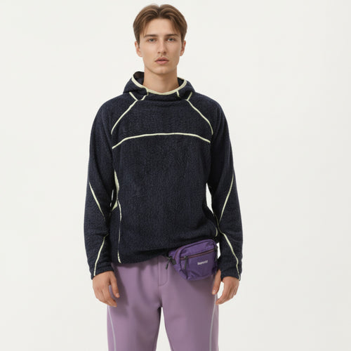 Anna-Kaci Active Men's Hooded Long Sleeve Pullover Top with Contrast Seam Detailing and Stretch Knit Construction