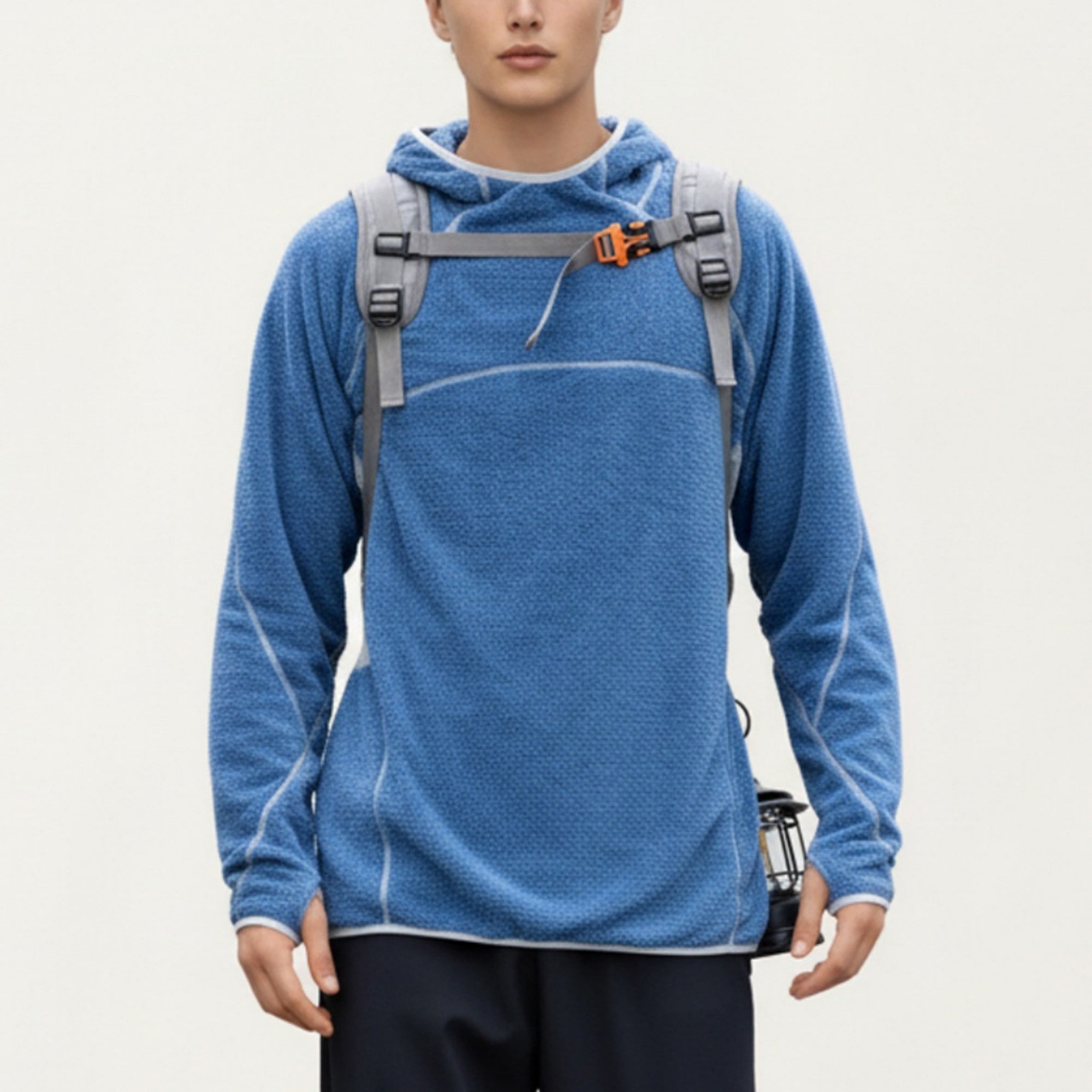 Anna-Kaci Active Men's Hooded Long Sleeve Pullover Top with Contrast Seam Detailing and Stretch Knit Construction