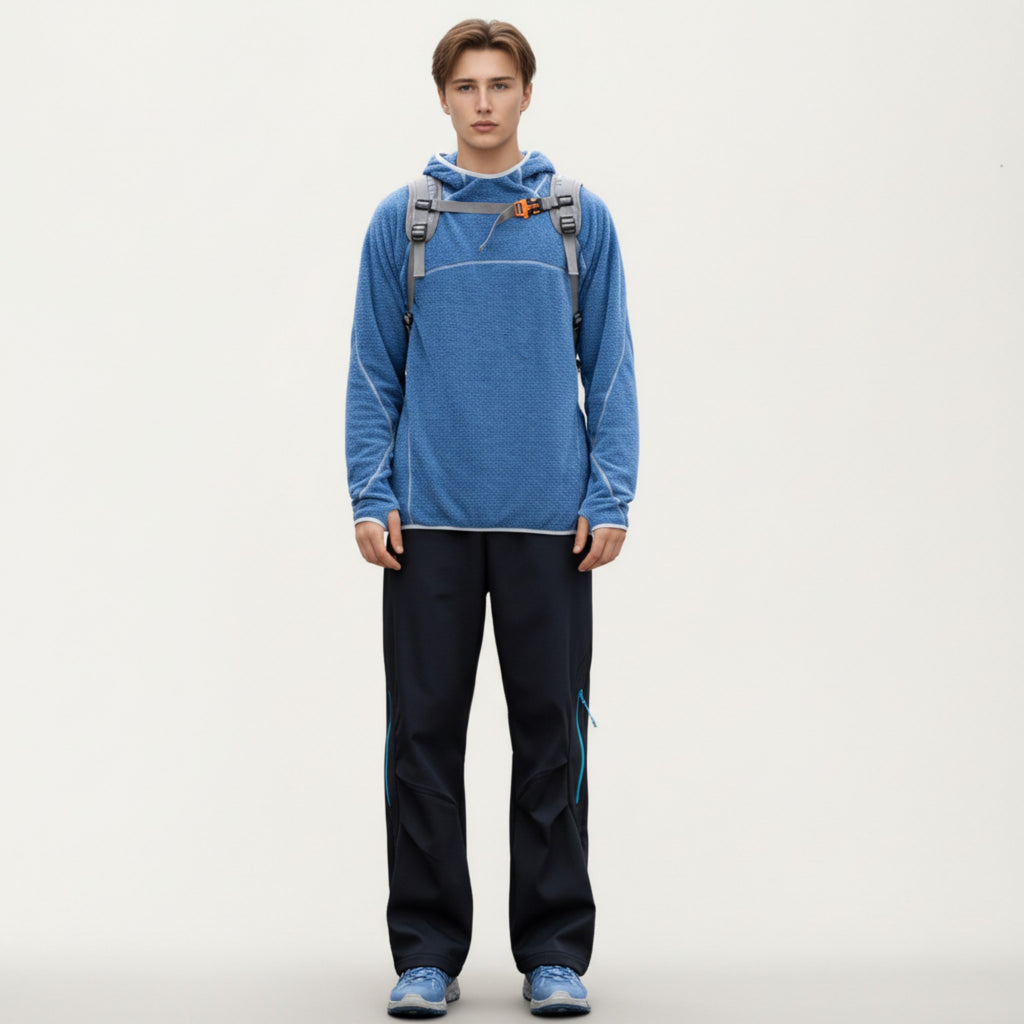 Anna-Kaci Active Men's Hooded Long Sleeve Pullover Top with Contrast Seam Detailing and Stretch Knit Construction