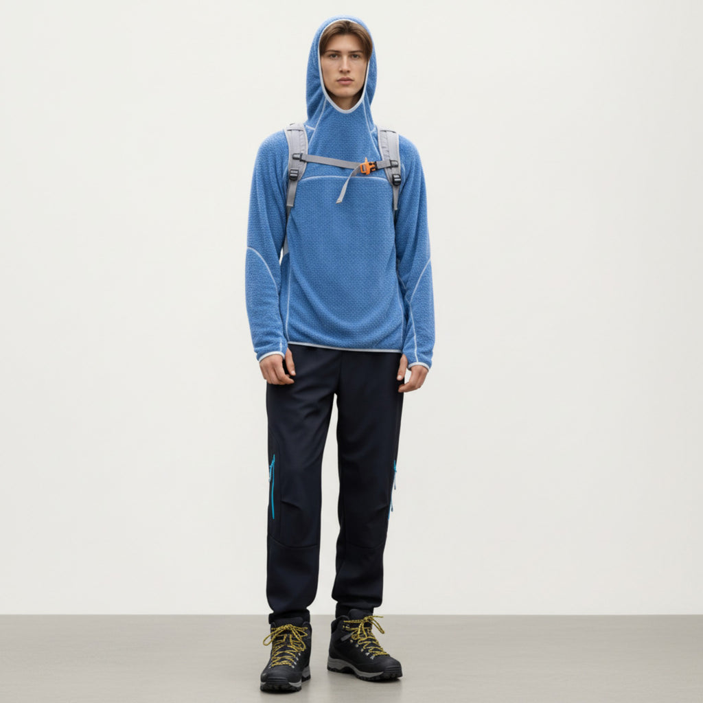 Anna-Kaci Active Men's Hooded Long Sleeve Pullover Top with Contrast Seam Detailing and Stretch Knit Construction