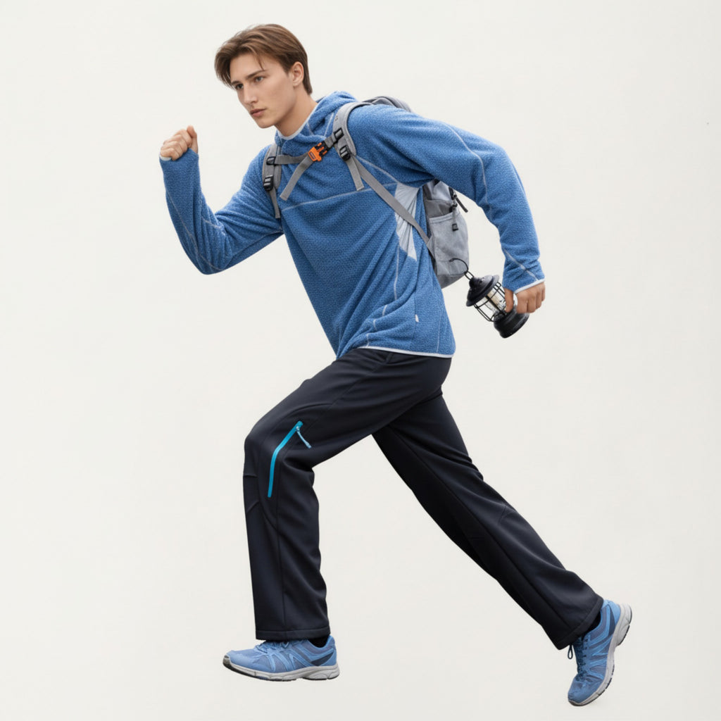 Anna-Kaci Active Men's Hooded Long Sleeve Pullover Top with Contrast Seam Detailing and Stretch Knit Construction