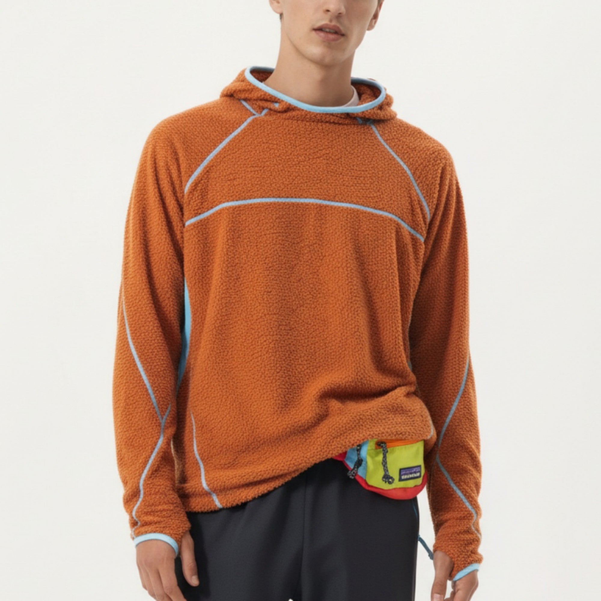 Anna-Kaci Active Men's Hooded Long Sleeve Pullover Top with Contrast Seam Detailing and Stretch Knit Construction