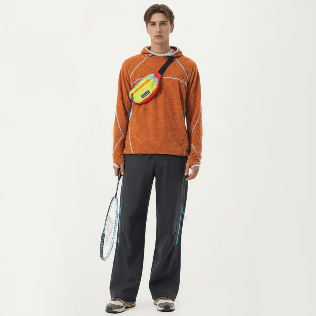 Anna-Kaci Active Men's Hooded Long Sleeve Pullover Top with Contrast Seam Detailing and Stretch Knit Construction