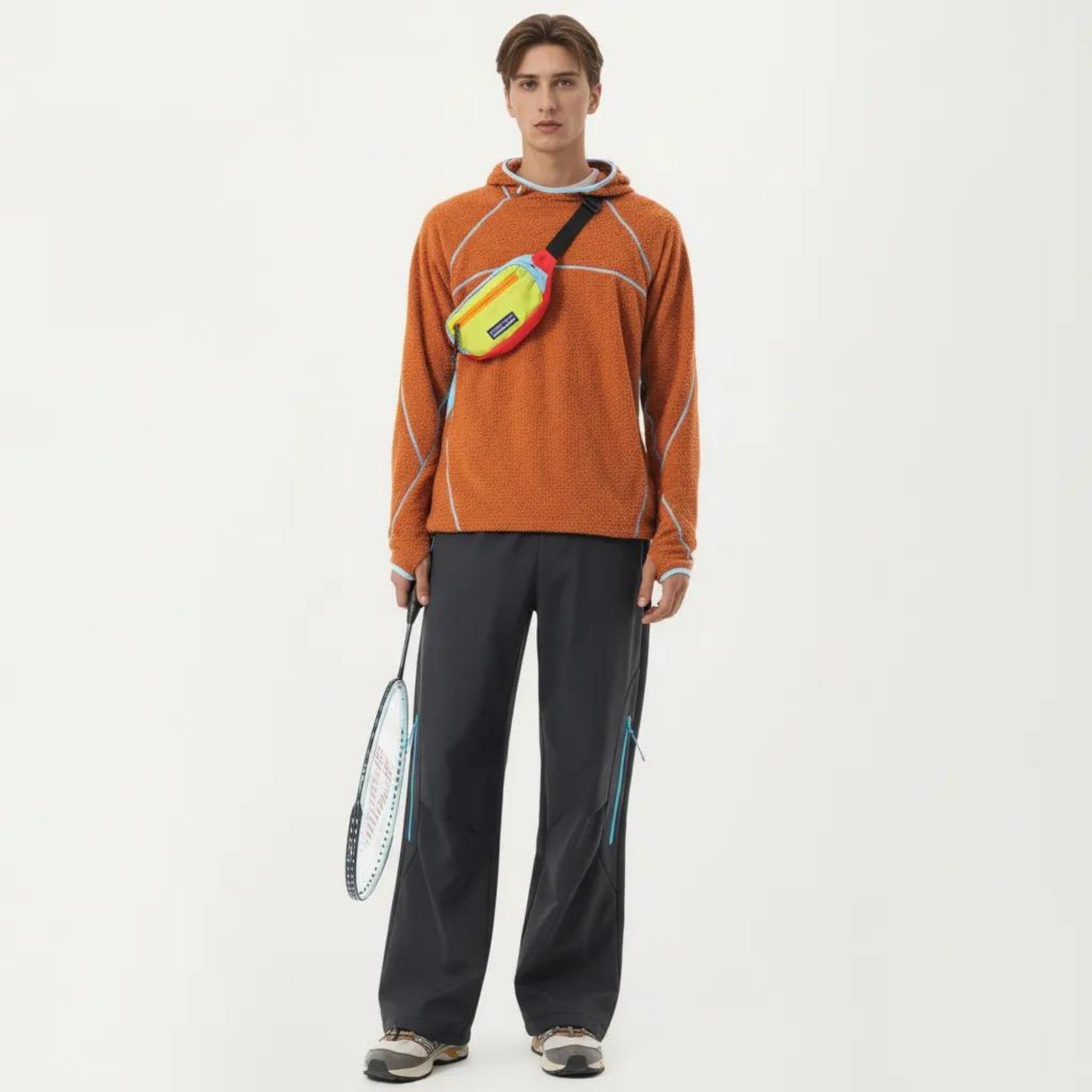 Anna-Kaci Active Men's Hooded Long Sleeve Pullover Top with Contrast Seam Detailing and Stretch Knit Construction