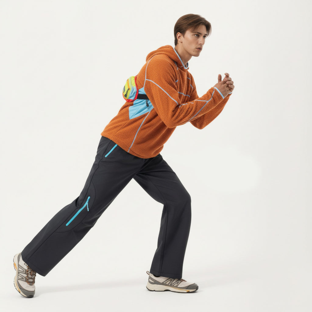 Anna-Kaci Active Men's Hooded Long Sleeve Pullover Top with Contrast Seam Detailing and Stretch Knit Construction