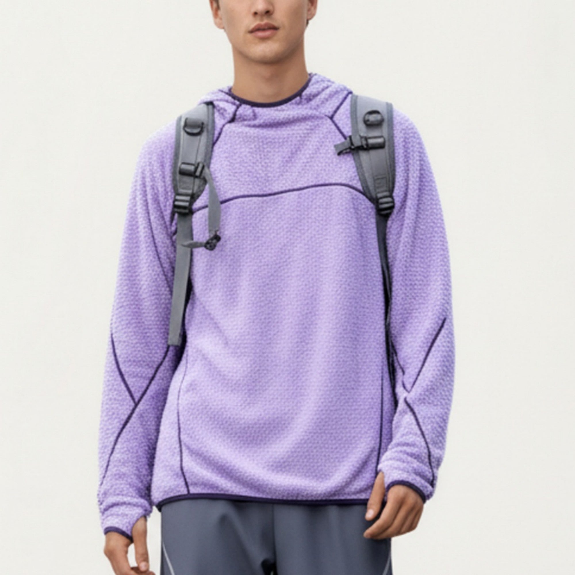 Anna-Kaci Active Men's Hooded Long Sleeve Pullover Top with Contrast Seam Detailing and Stretch Knit Construction