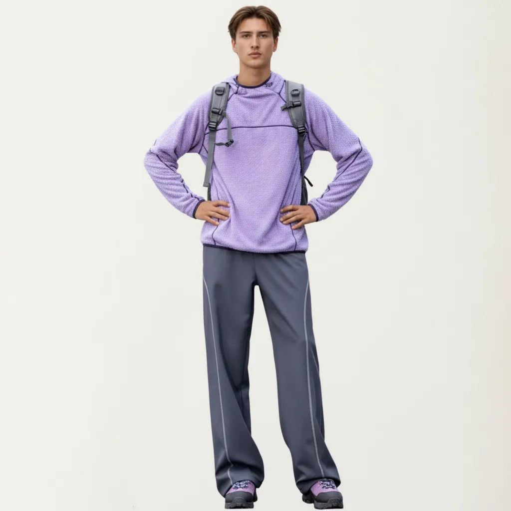 Anna-Kaci Active Men's Hooded Long Sleeve Pullover Top with Contrast Seam Detailing and Stretch Knit Construction