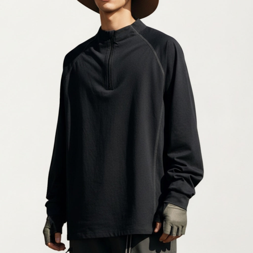 Anna-Kaci Active Men's Long Sleeve Half Zip Athletic Top with Stand Collar and Thumbhole Cuffs