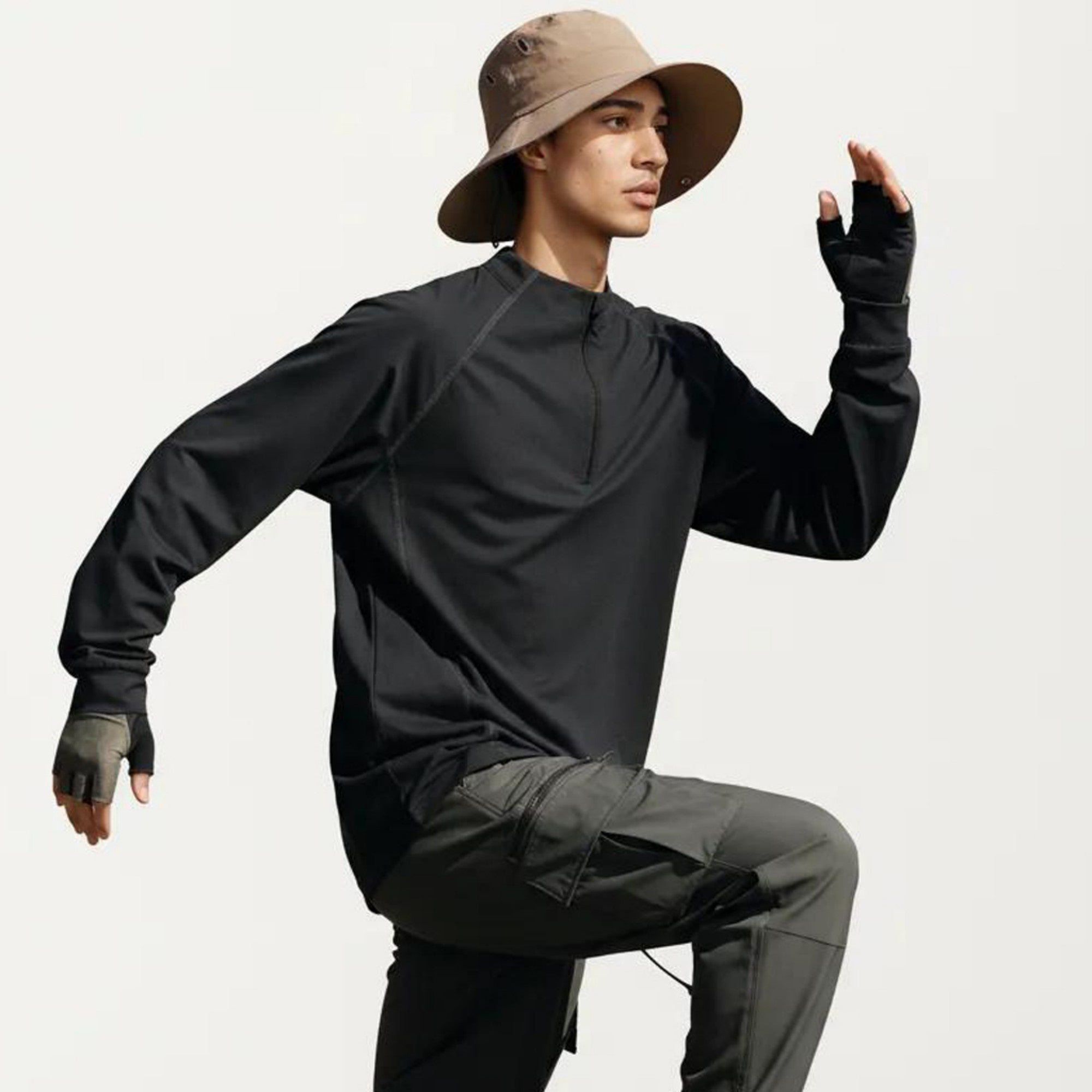 Anna-Kaci Active Men's Long Sleeve Half Zip Athletic Top with Stand Collar and Thumbhole Cuffs