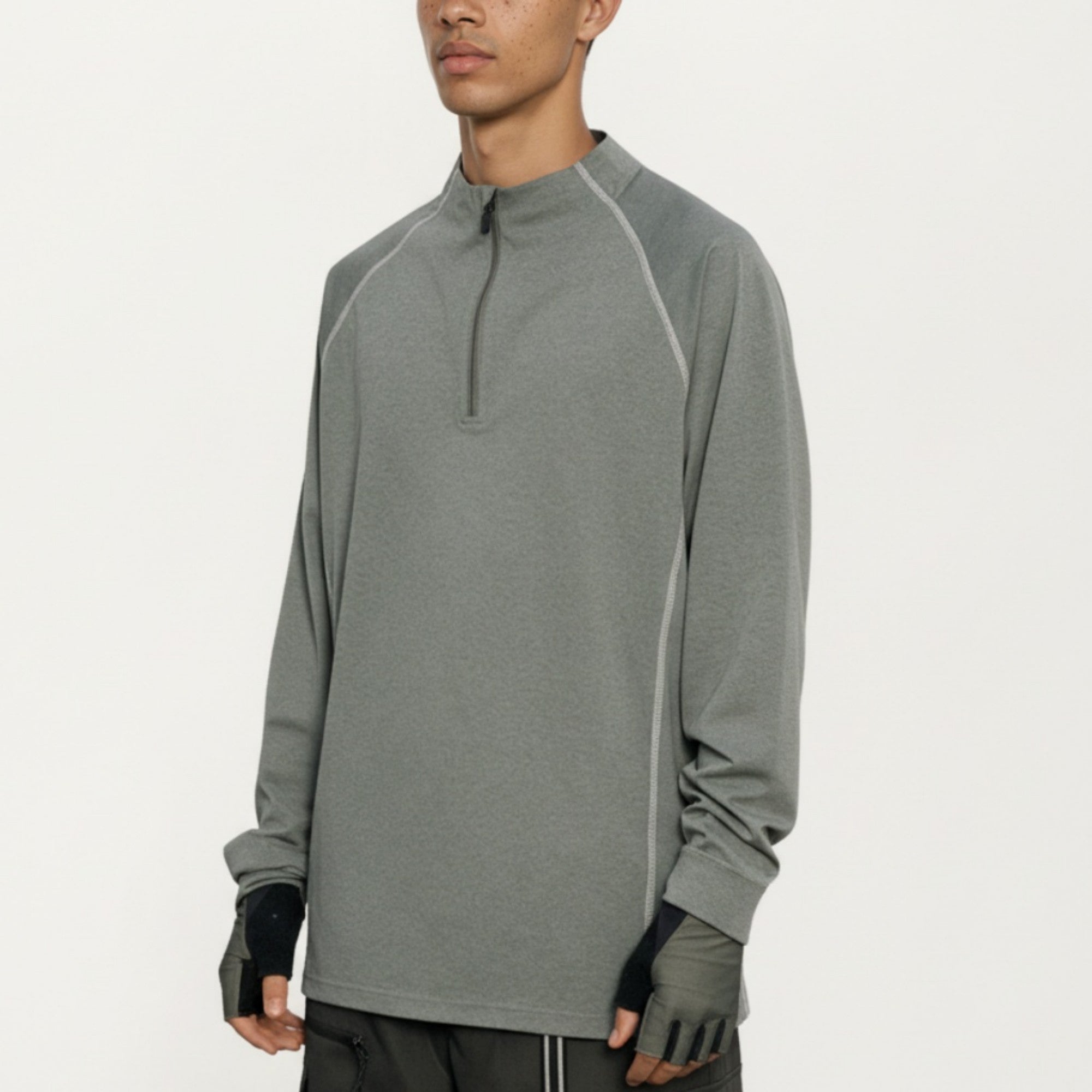 Anna-Kaci Active Men's Long Sleeve Half Zip Athletic Top with Stand Collar and Thumbhole Cuffs