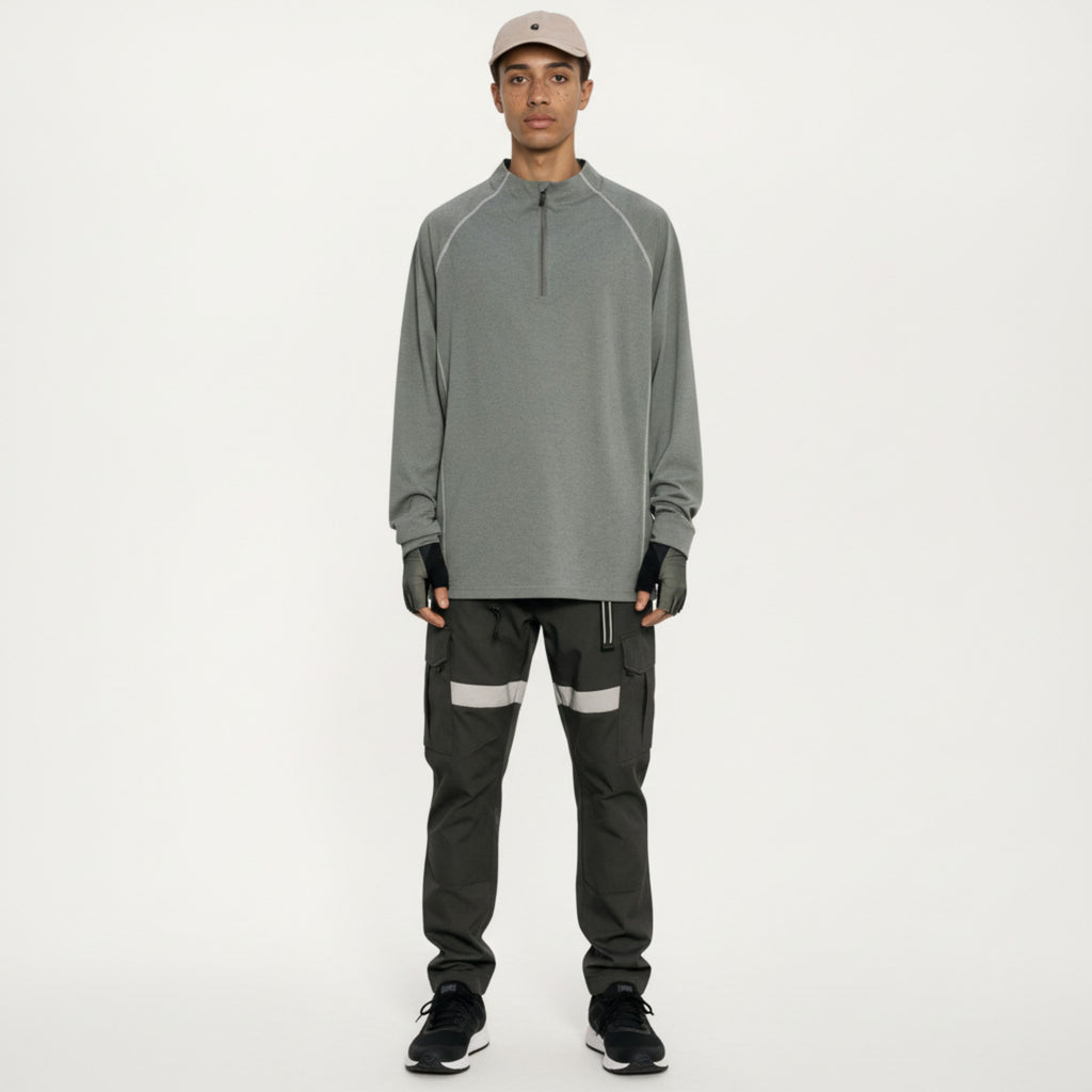 Anna-Kaci Active Men's Long Sleeve Half Zip Athletic Top with Stand Collar and Thumbhole Cuffs