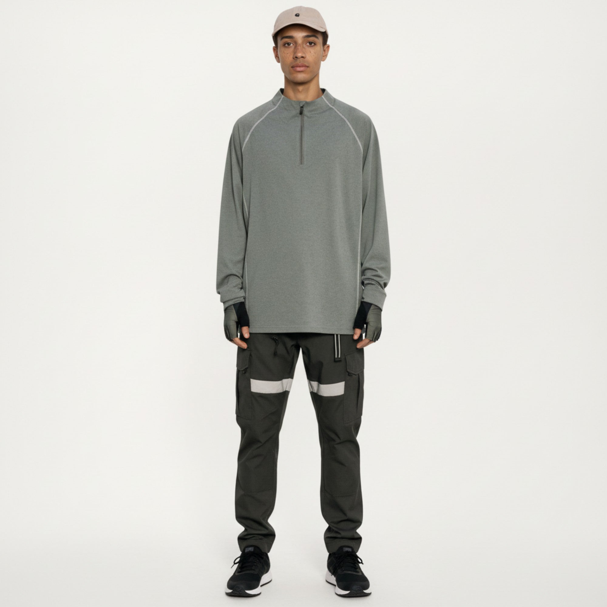 Anna-Kaci Active Men's Long Sleeve Half Zip Athletic Top with Stand Collar and Thumbhole Cuffs