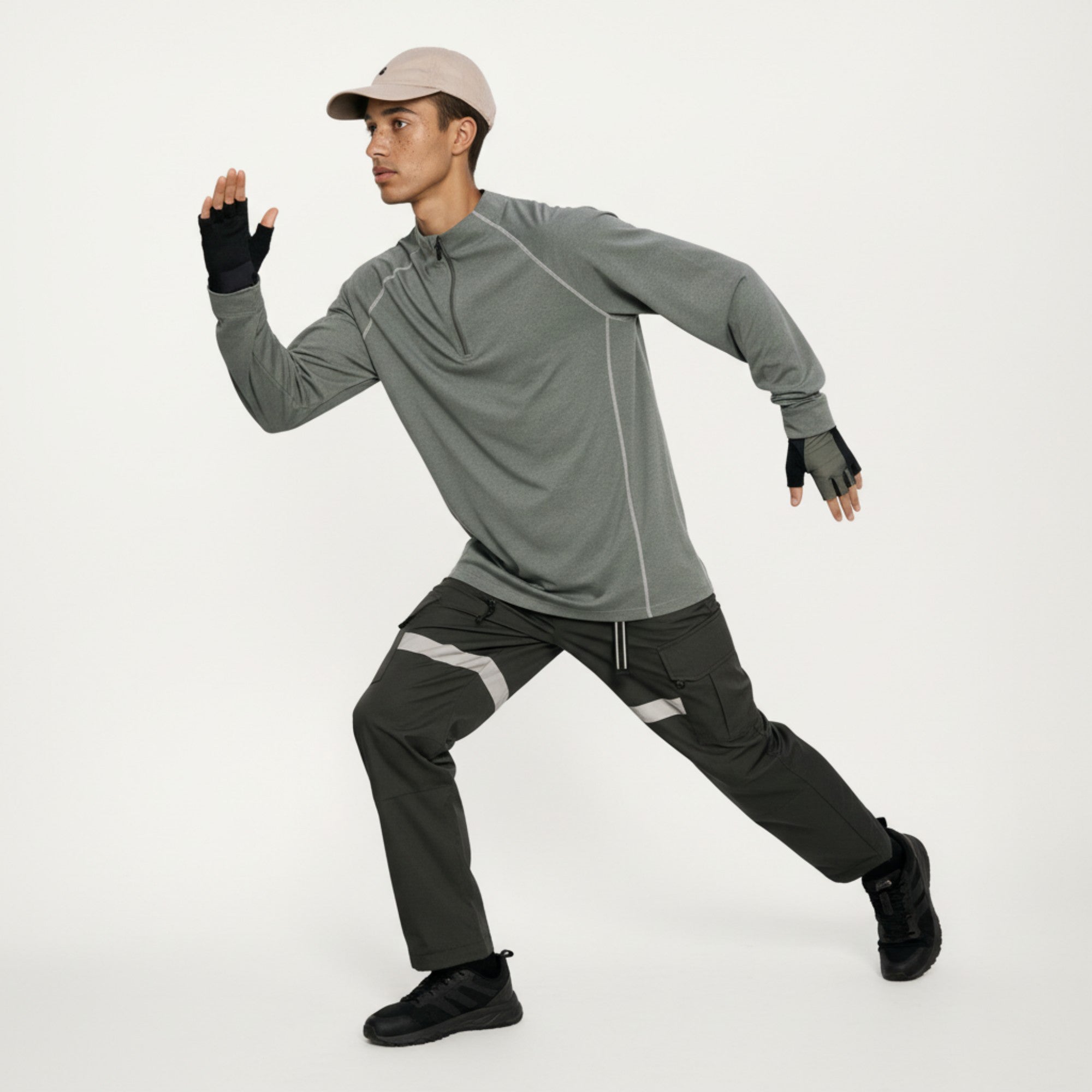 Anna-Kaci Active Men's Long Sleeve Half Zip Athletic Top with Stand Collar and Thumbhole Cuffs