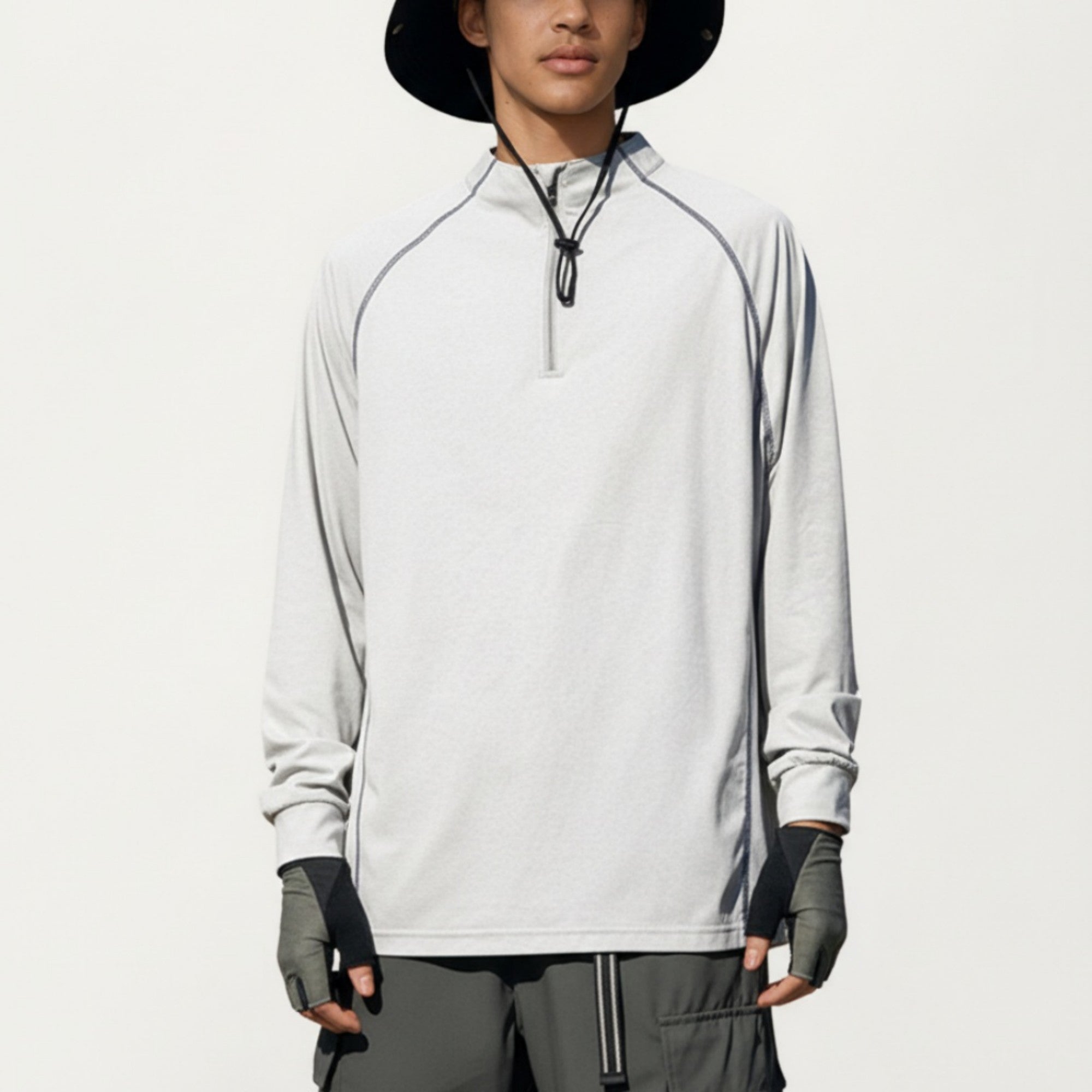Anna-Kaci Active Men's Long Sleeve Half Zip Athletic Top with Stand Collar and Thumbhole Cuffs