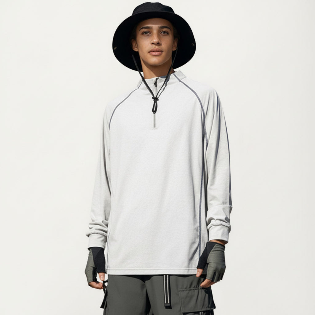 Anna-Kaci Active Men's Long Sleeve Half Zip Athletic Top with Stand Collar and Thumbhole Cuffs
