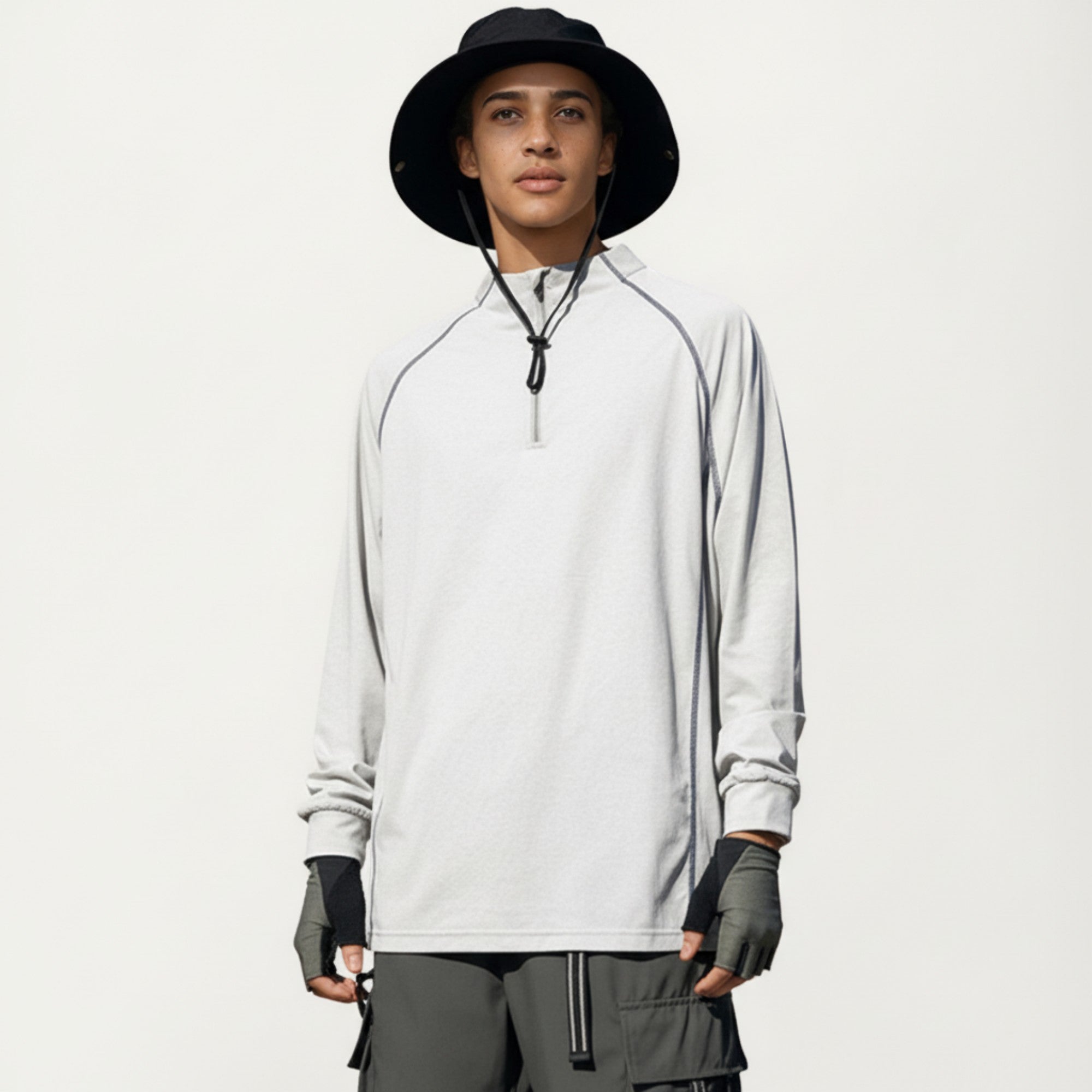 Anna-Kaci Active Men's Long Sleeve Half Zip Athletic Top with Stand Collar and Thumbhole Cuffs