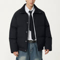 Anna-Kaci Men's Quilted Puffer Jacket with Stand Collar Snap Front and Ribbed Hem