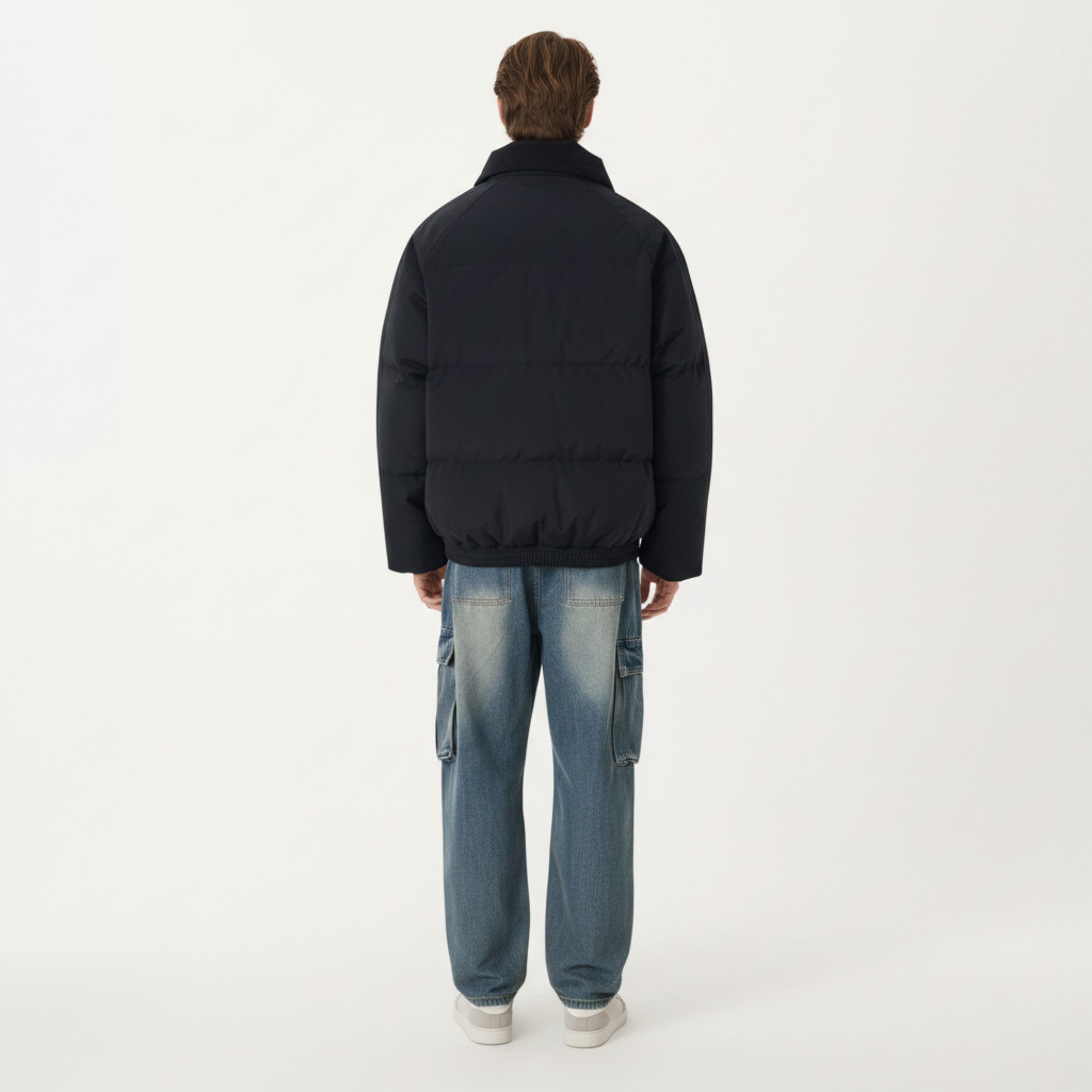 Anna-Kaci Men's Quilted Puffer Jacket with Stand Collar Snap Front and Ribbed Hem