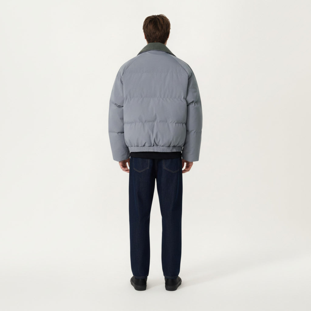 Anna-Kaci Men's Quilted Puffer Jacket with Stand Collar Snap Front and Ribbed Hem