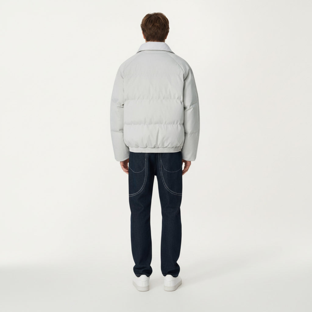 Anna-Kaci Men's Quilted Puffer Jacket with Stand Collar Snap Front and Ribbed Hem