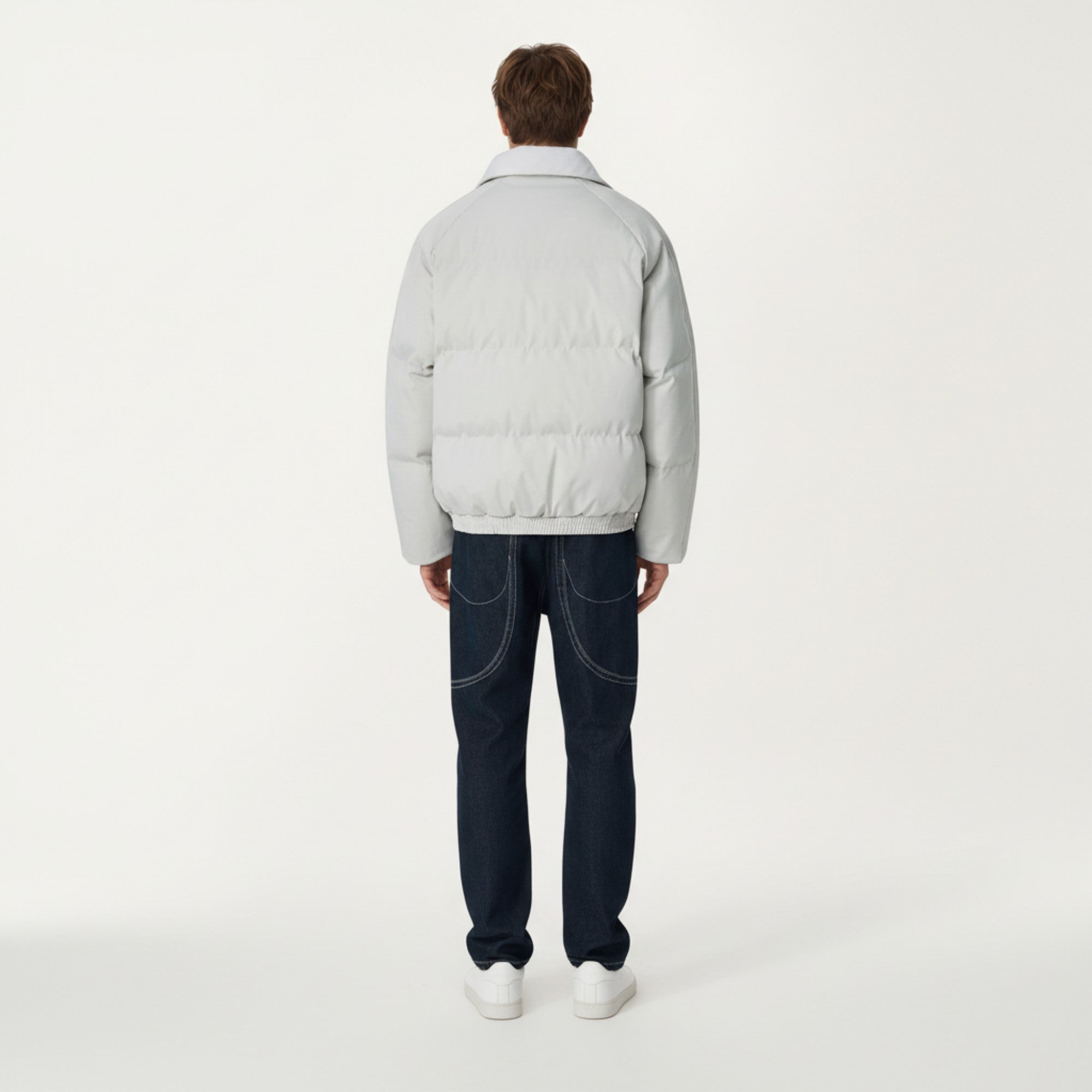 Anna-Kaci Men's Quilted Puffer Jacket with Stand Collar Snap Front and Ribbed Hem