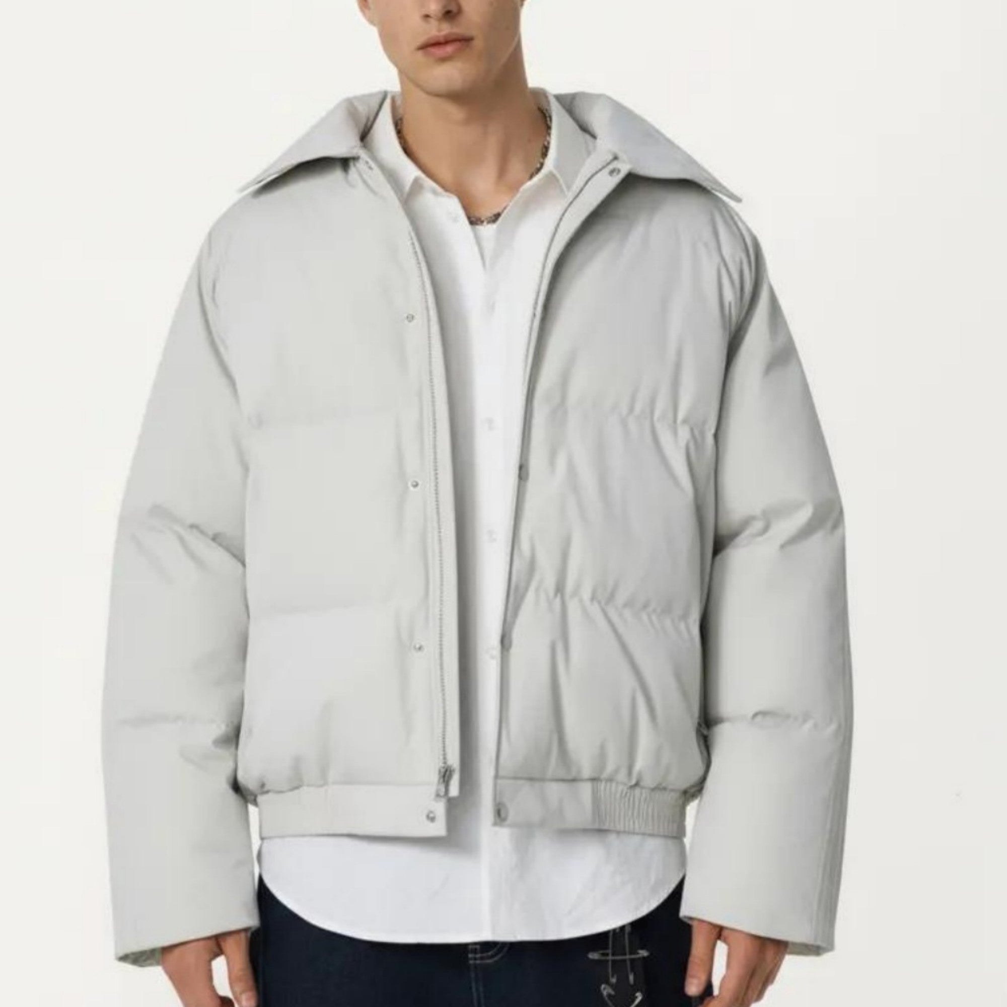 Anna-Kaci Men's Quilted Puffer Jacket with Stand Collar Snap Front and Ribbed Hem